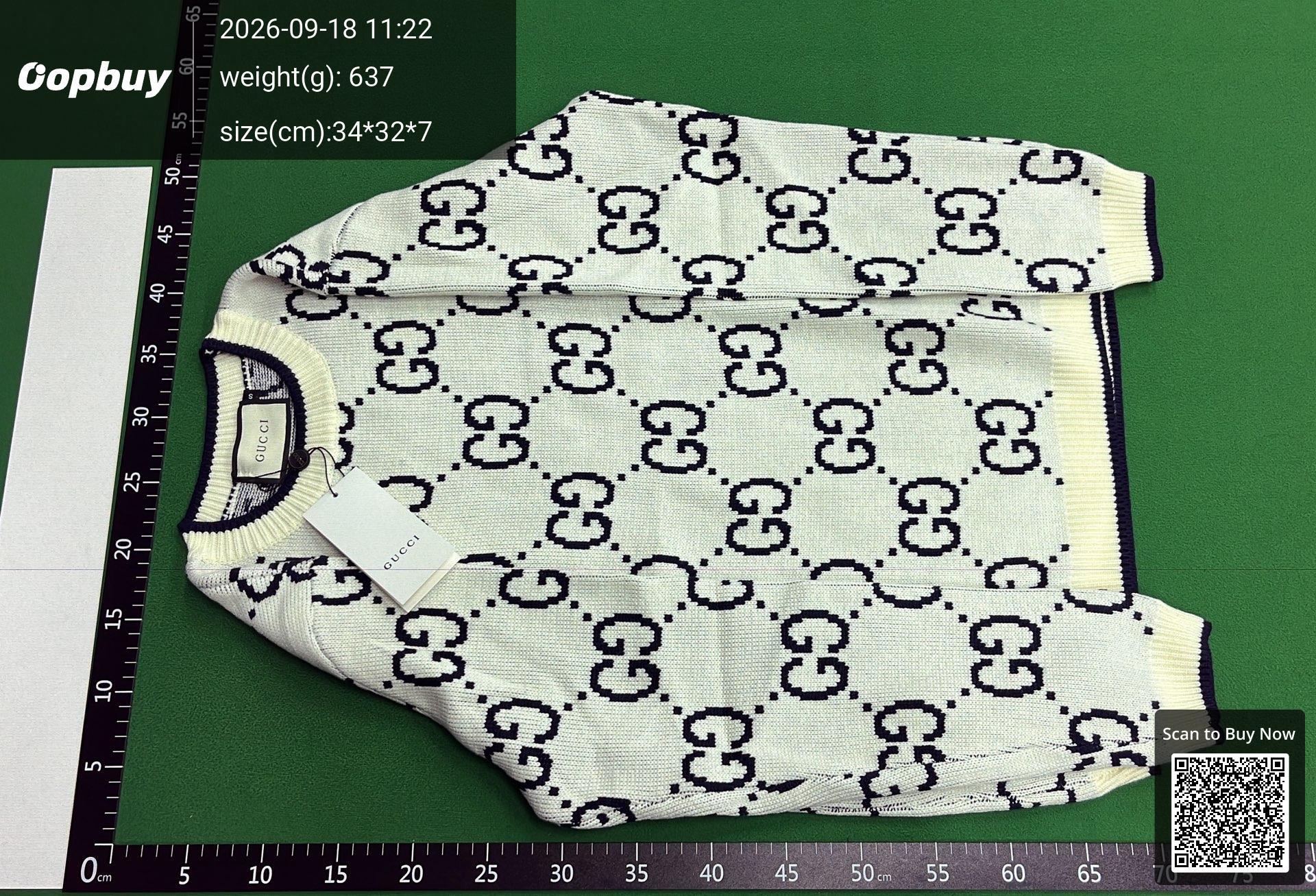 Foto QC 6 de Gucci GG Logo Jacquard Crewneck Sweater Navy