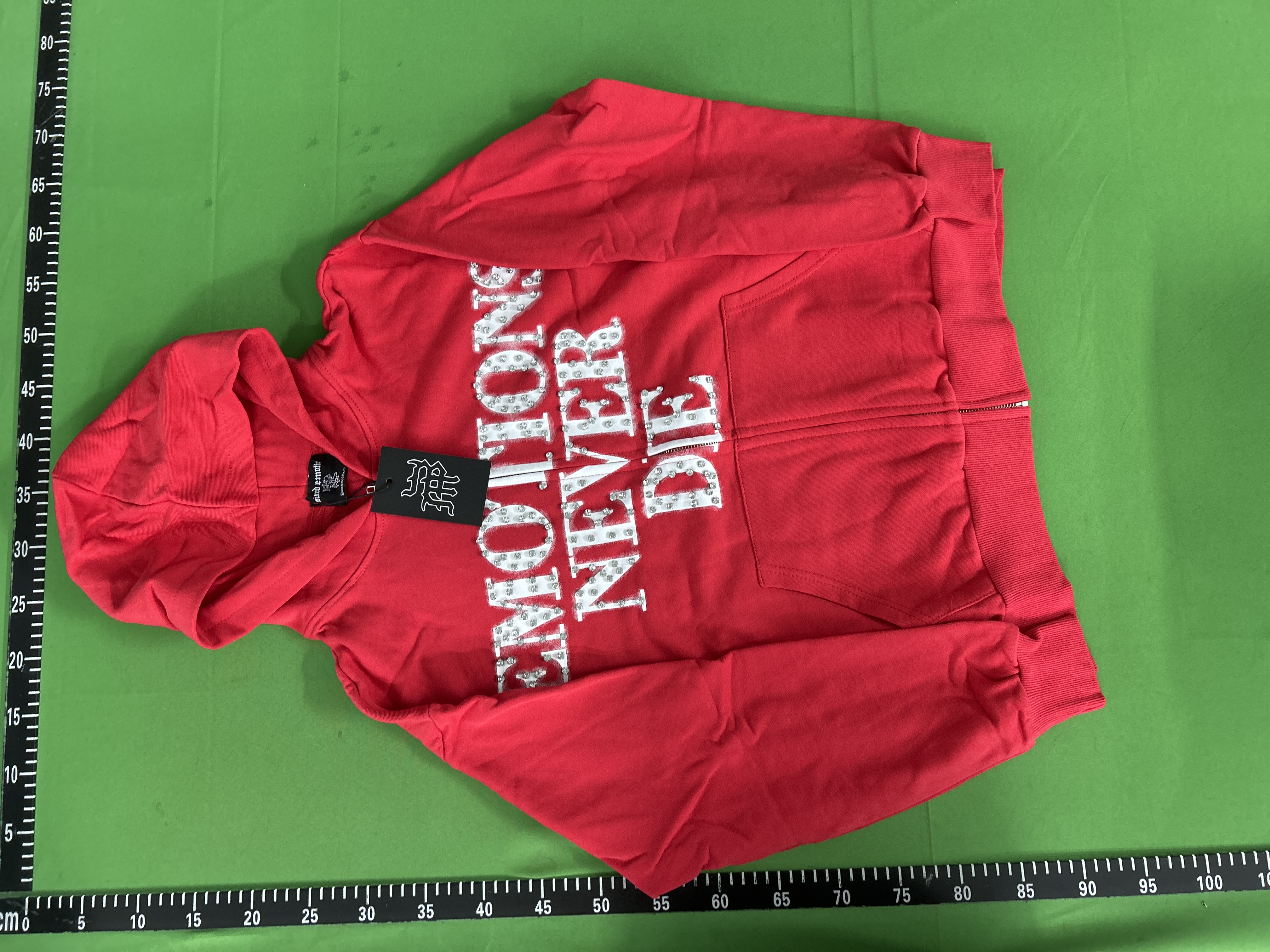 Foto QC 6 de Other Zip-up Hoodie Jacket Rhinestone Emotions Never Die Red