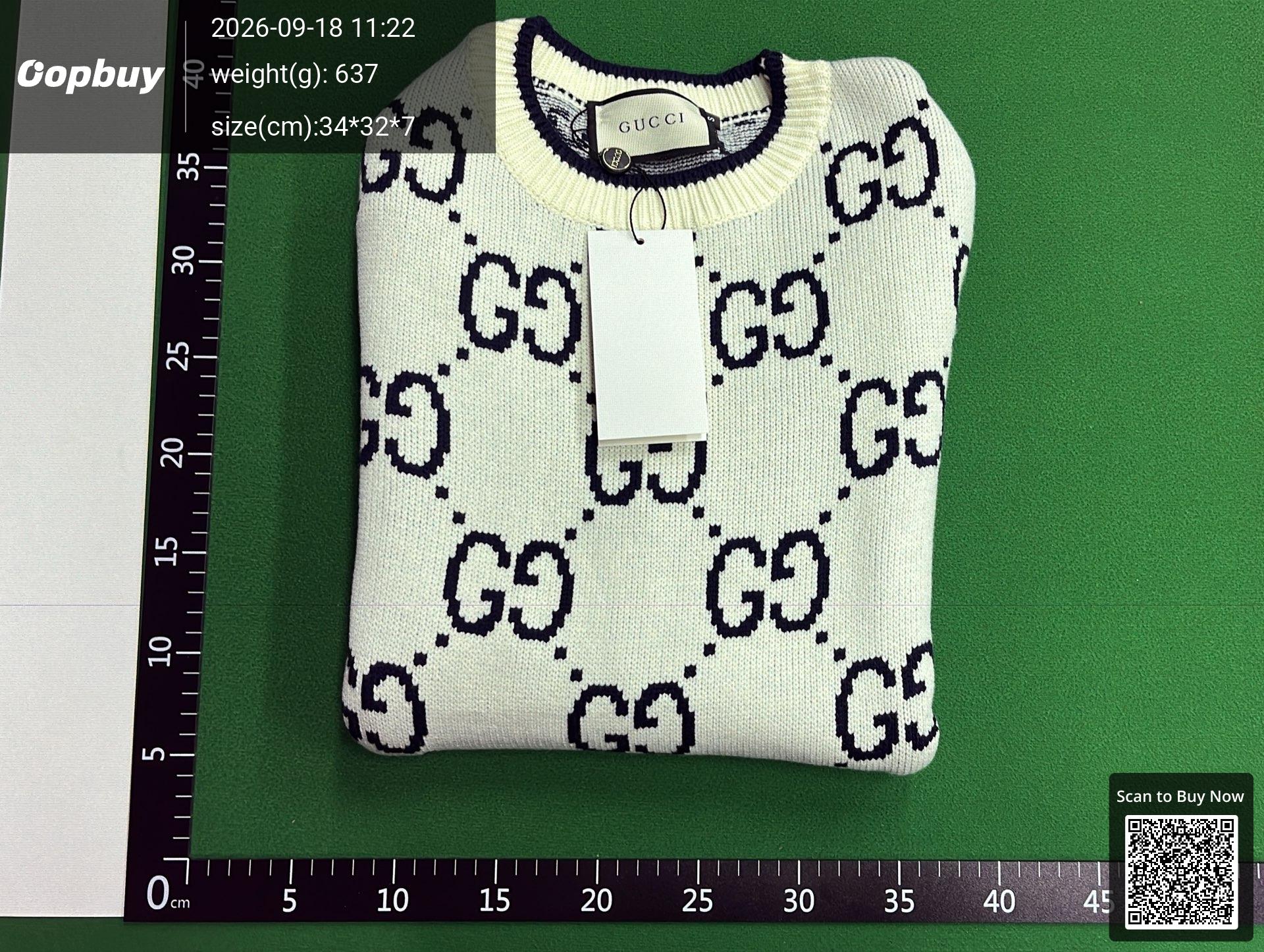 Foto QC 8 de Gucci GG Logo Jacquard Crewneck Sweater Navy