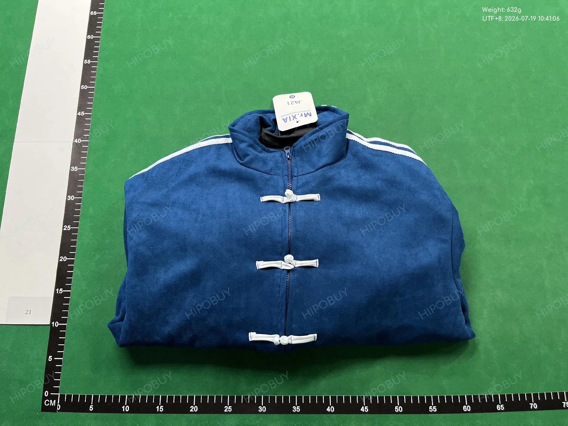 Foto QC 8 de Chinese Style Stand-Up Collar Jacket Frog Button Three-Stripe Black