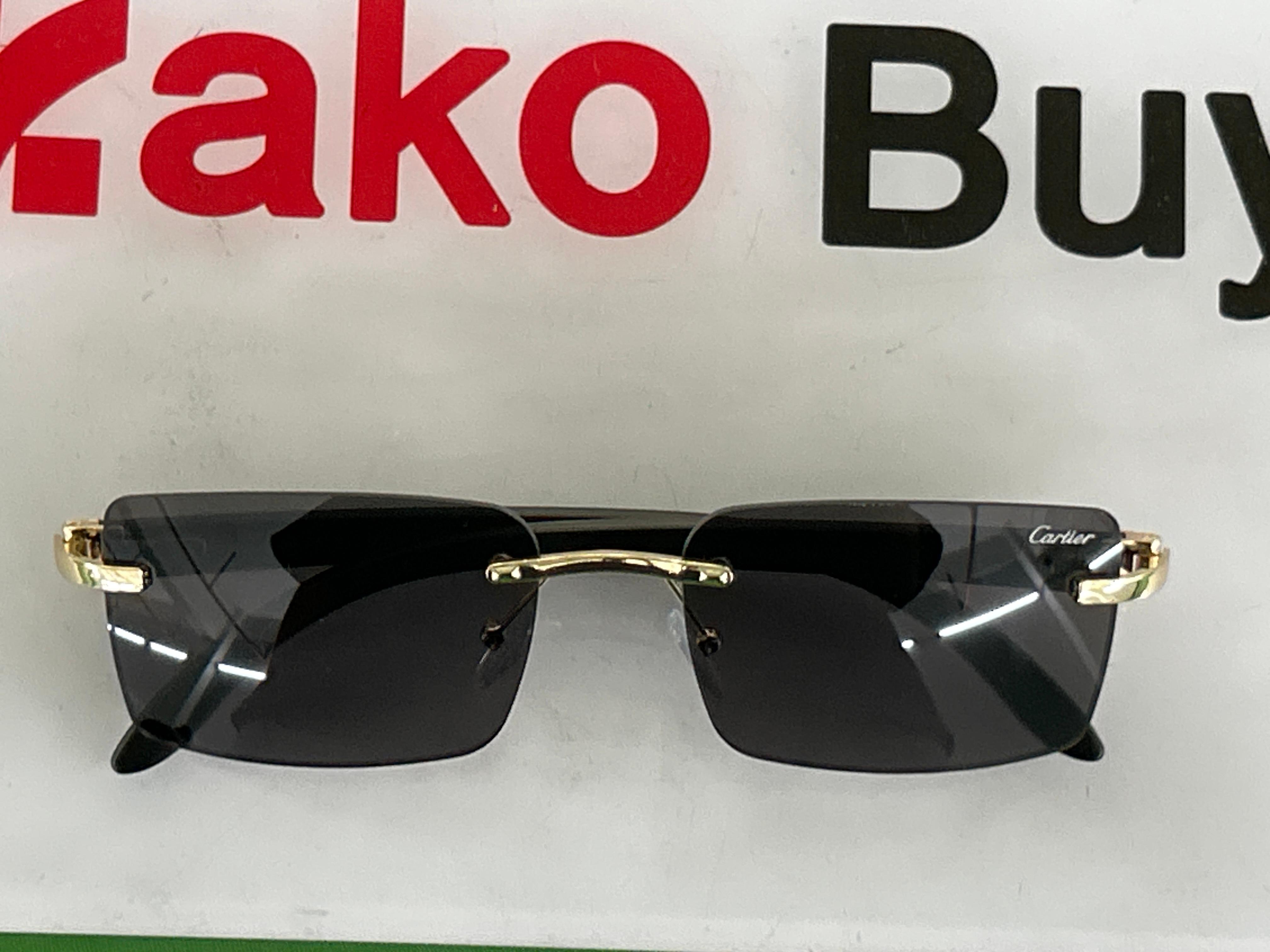 Foto QC 5 de Cartier C Décor Rimless Rectangle Metal Sunglasses Gold Burgundy Grey Gradient (CT0330S)