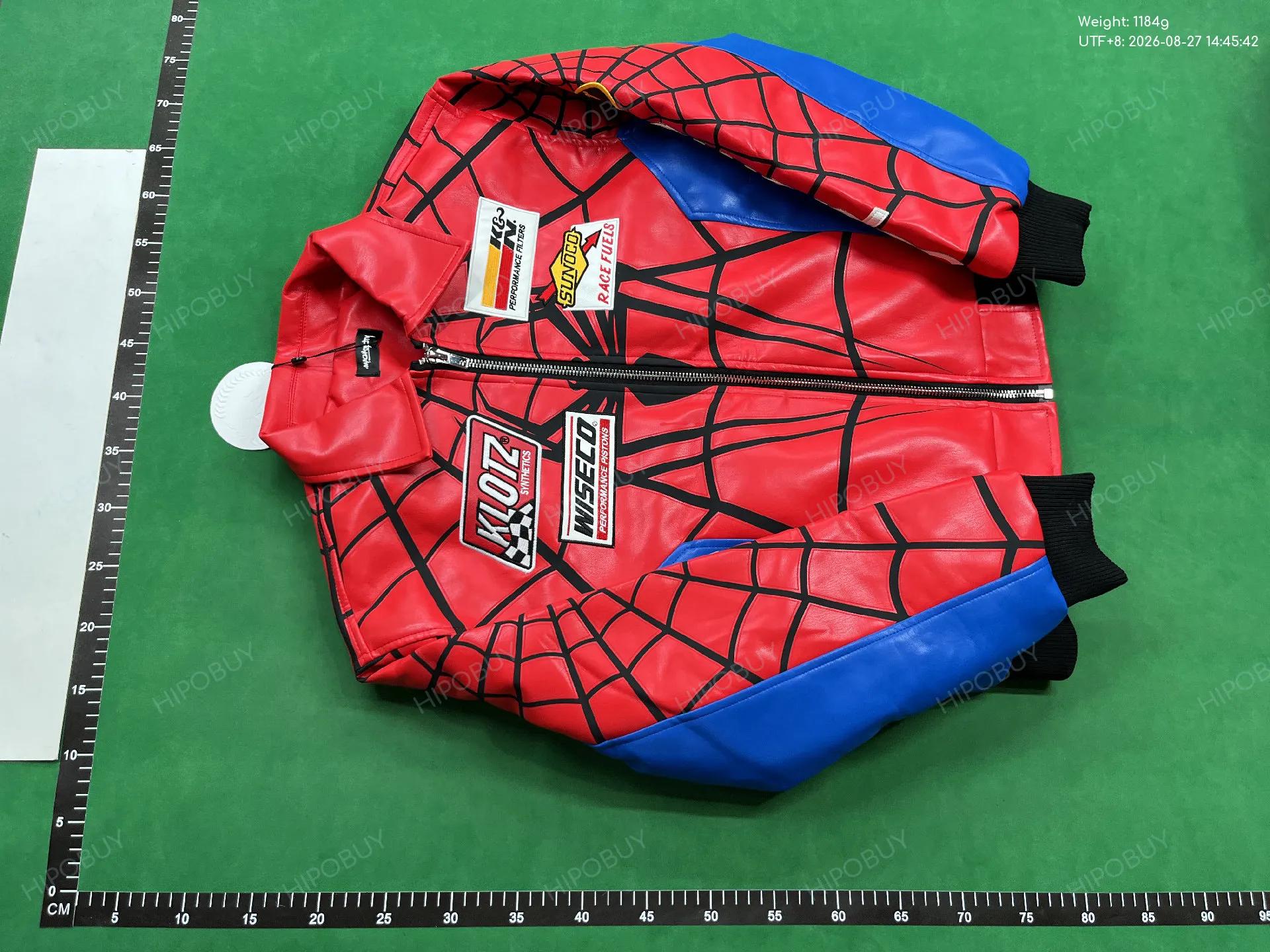 Foto QC 6 de Supreme Spider-Man Bomber Jacket Padded Leather Red Blue