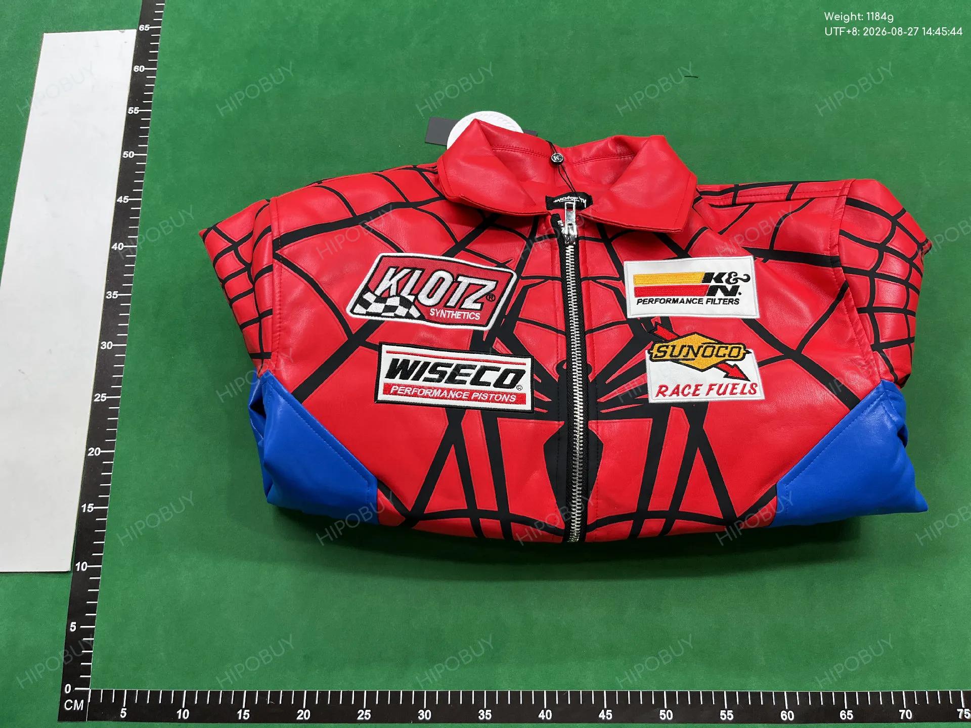 Foto QC 8 de Supreme Spider-Man Bomber Jacket Padded Leather Red Blue