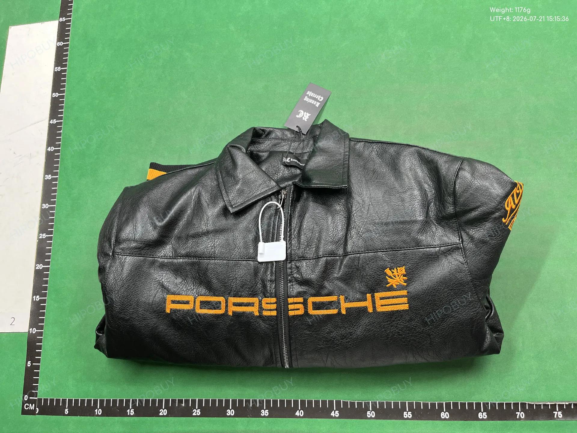 Foto QC 4 de Aimé Leon Dore Porsche Bomber Jacket Leather Green