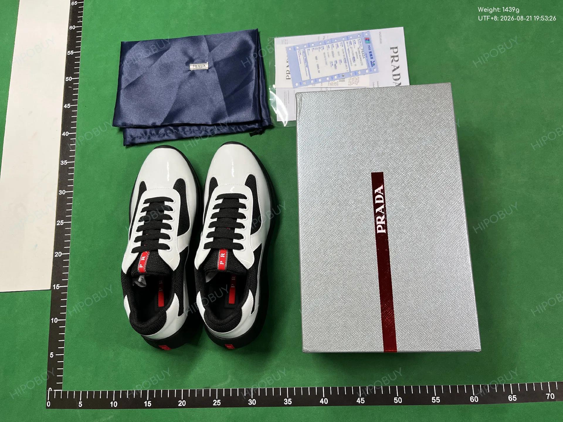 Foto QC 1 de Prada America's Cup Low Patent Leather and Mesh White Black