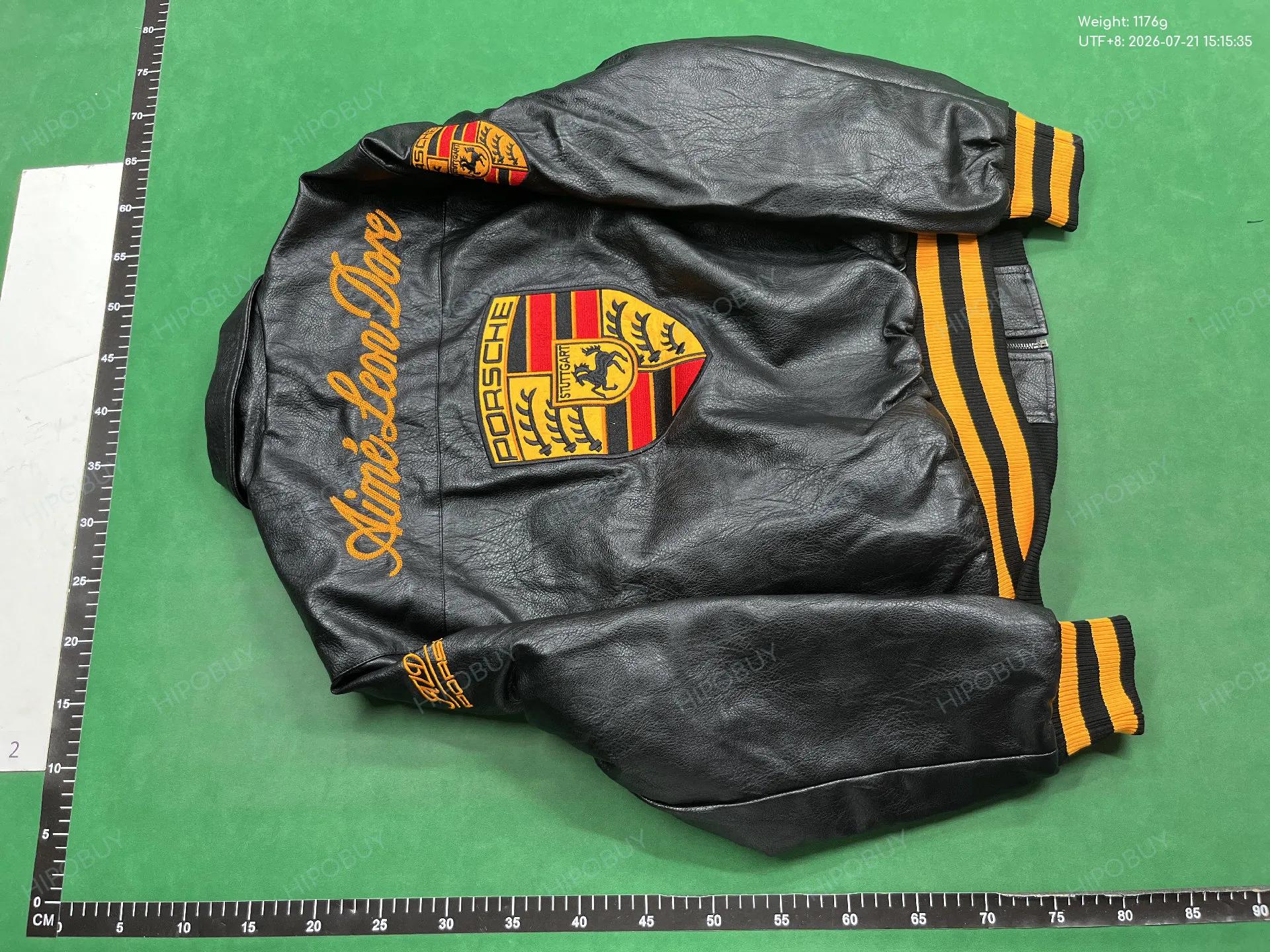 Foto QC 3 de Aimé Leon Dore Porsche Bomber Jacket Leather Green