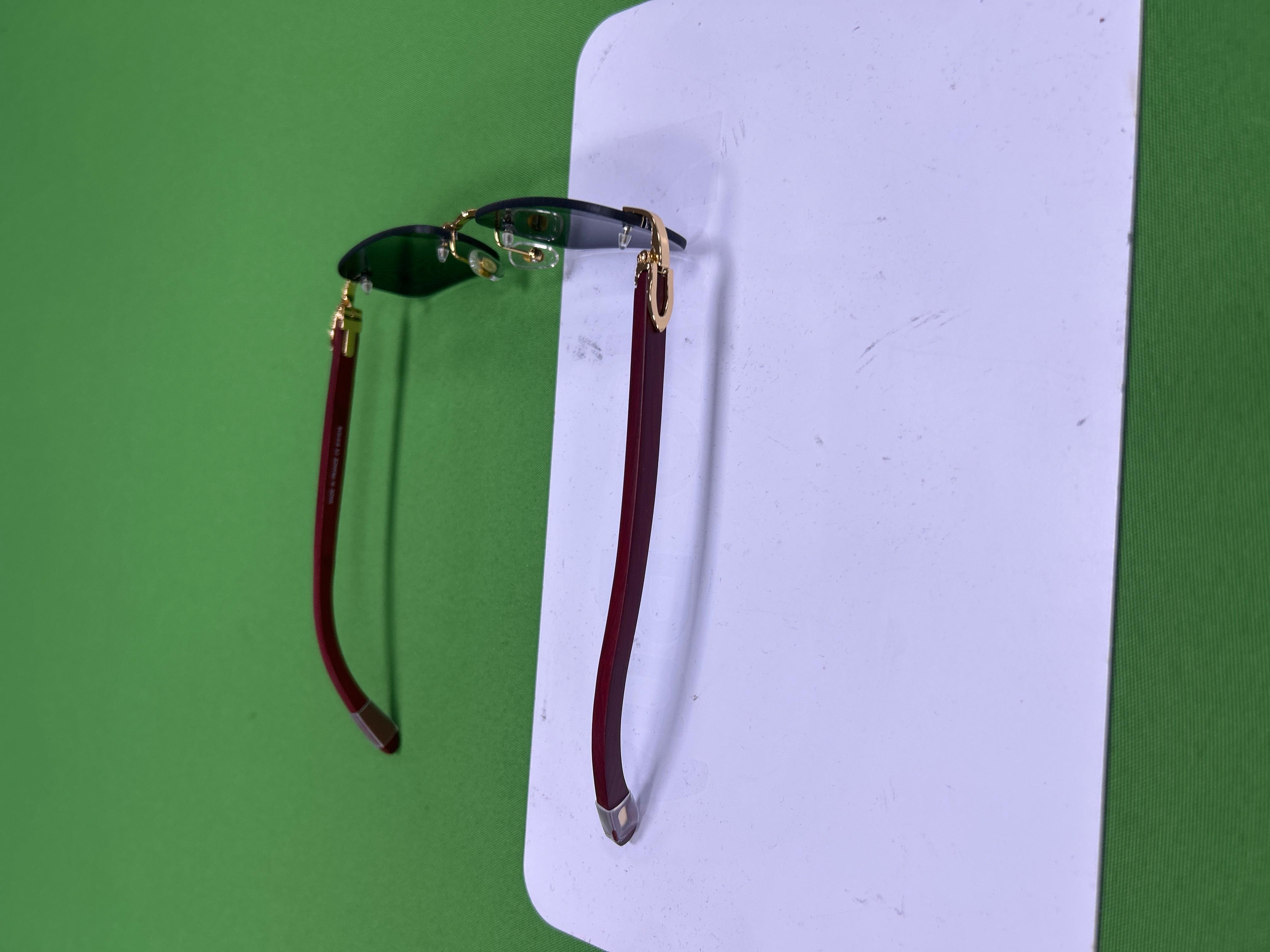 Foto QC 3 de Cartier Rectangle Rimless Wood Metal Eyeglasses Silver Brown Clear