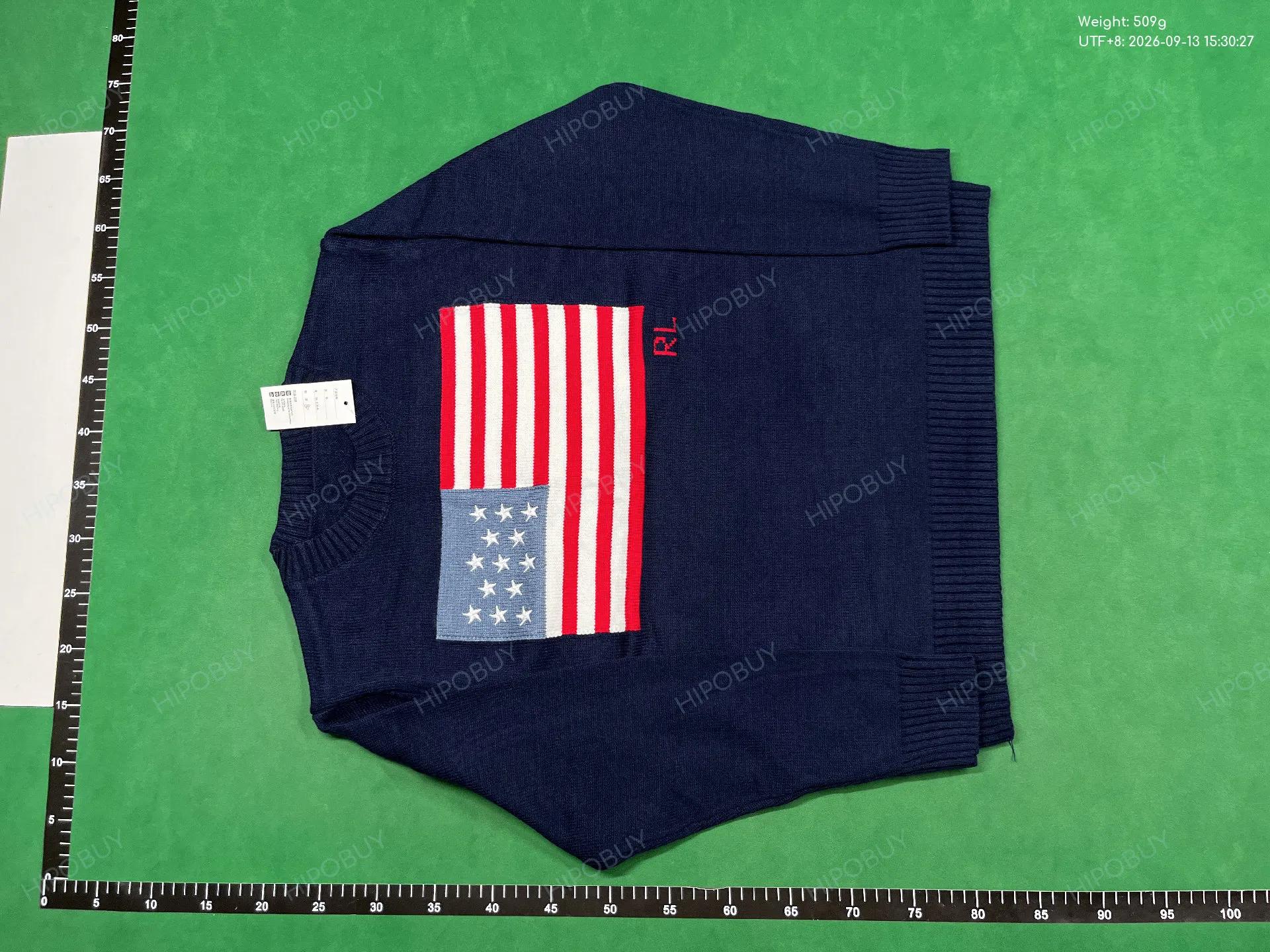 Foto QC 2 de Polo Ralph Lauren Iconic Flag Crewneck Sweater Cotton Navy