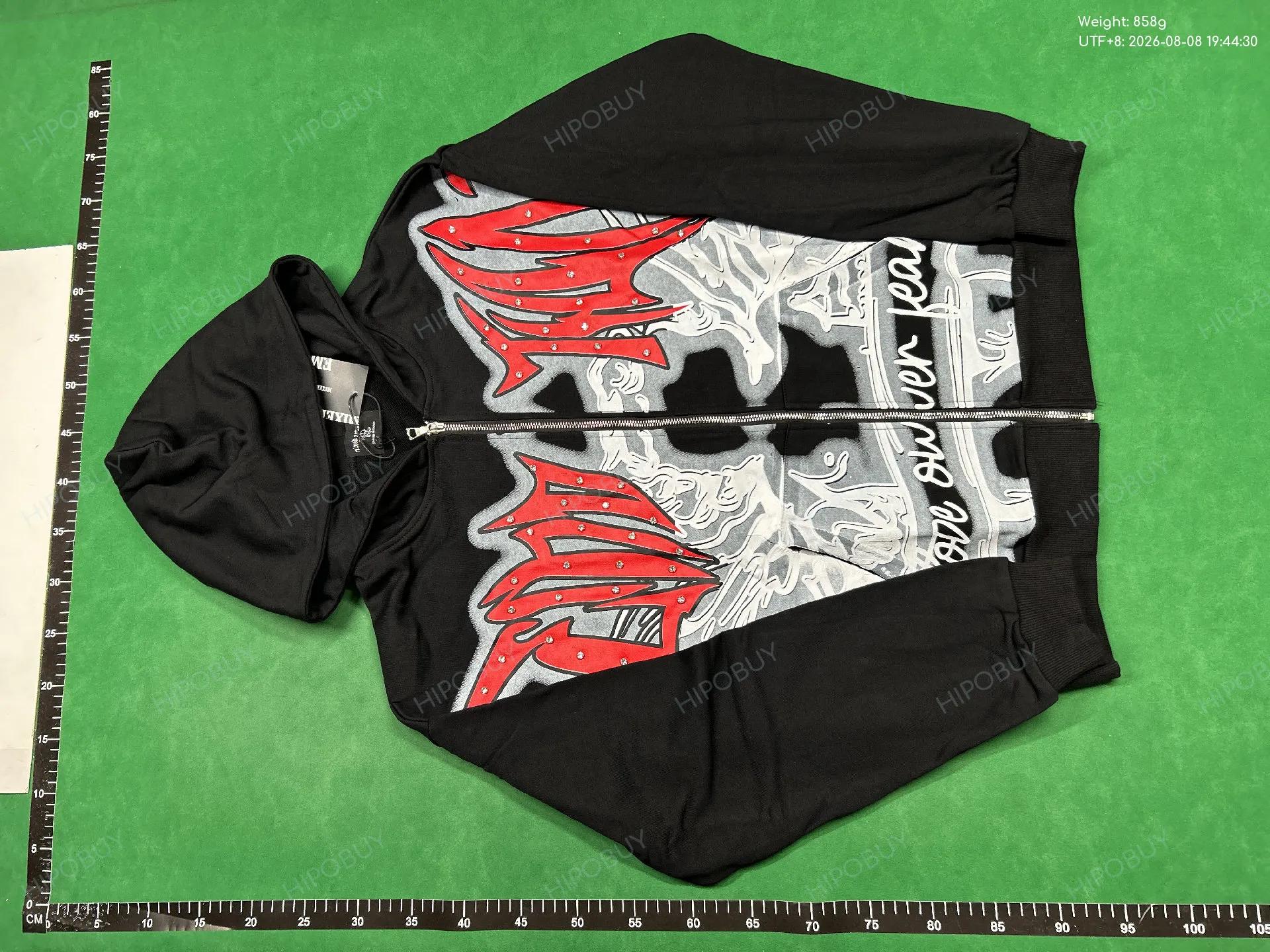 Foto QC 6 de Mixed Emotions TK1 Zip Hoodie Jacket Rhinestone Studded Black
