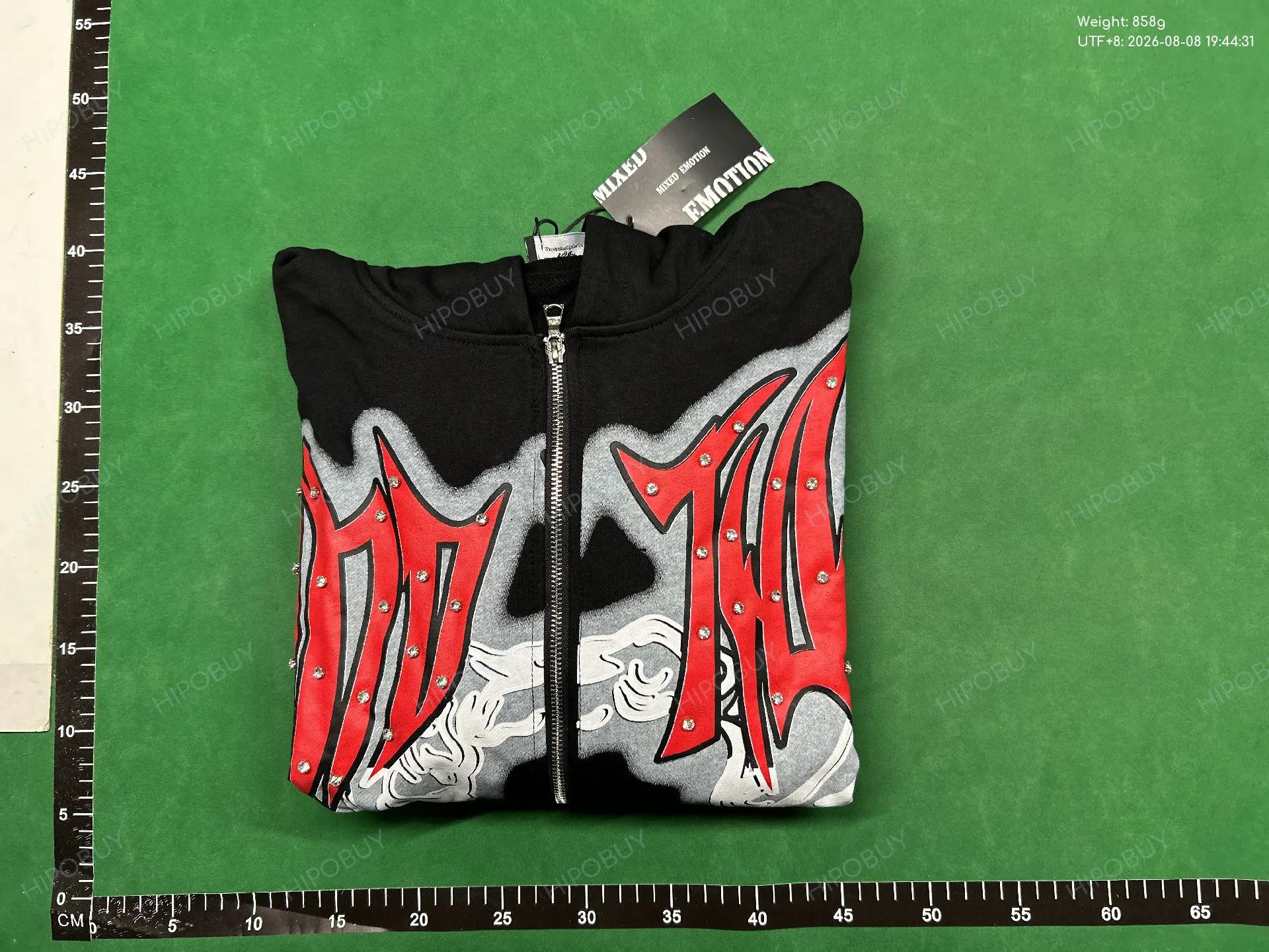 Foto QC 8 de Mixed Emotions TK1 Zip Hoodie Jacket Rhinestone Studded Black