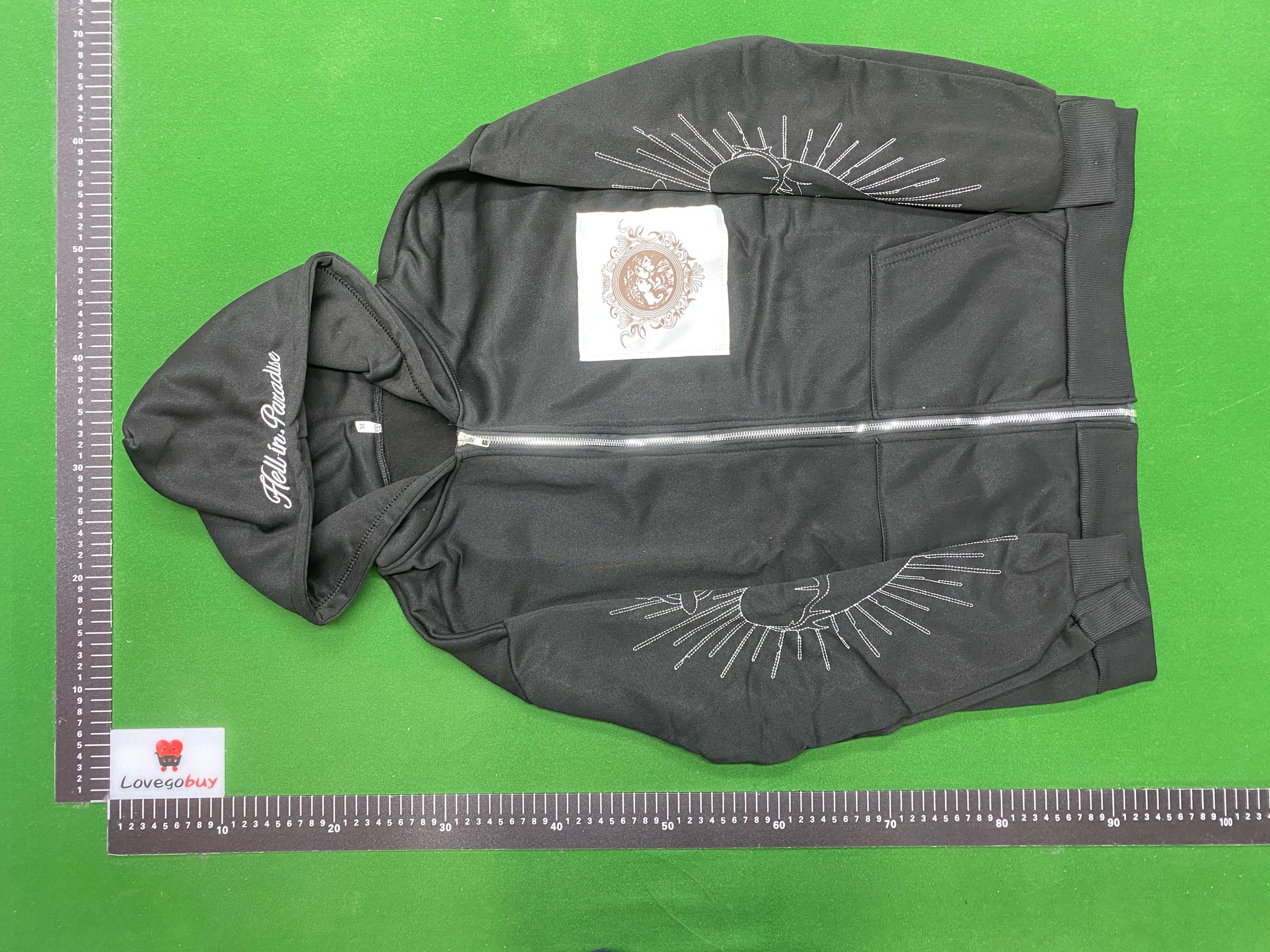 Foto QC 1 de 9OESH Hell in Paradise Wing Embroidery Distressed Zip-Up Hoodie Light Green