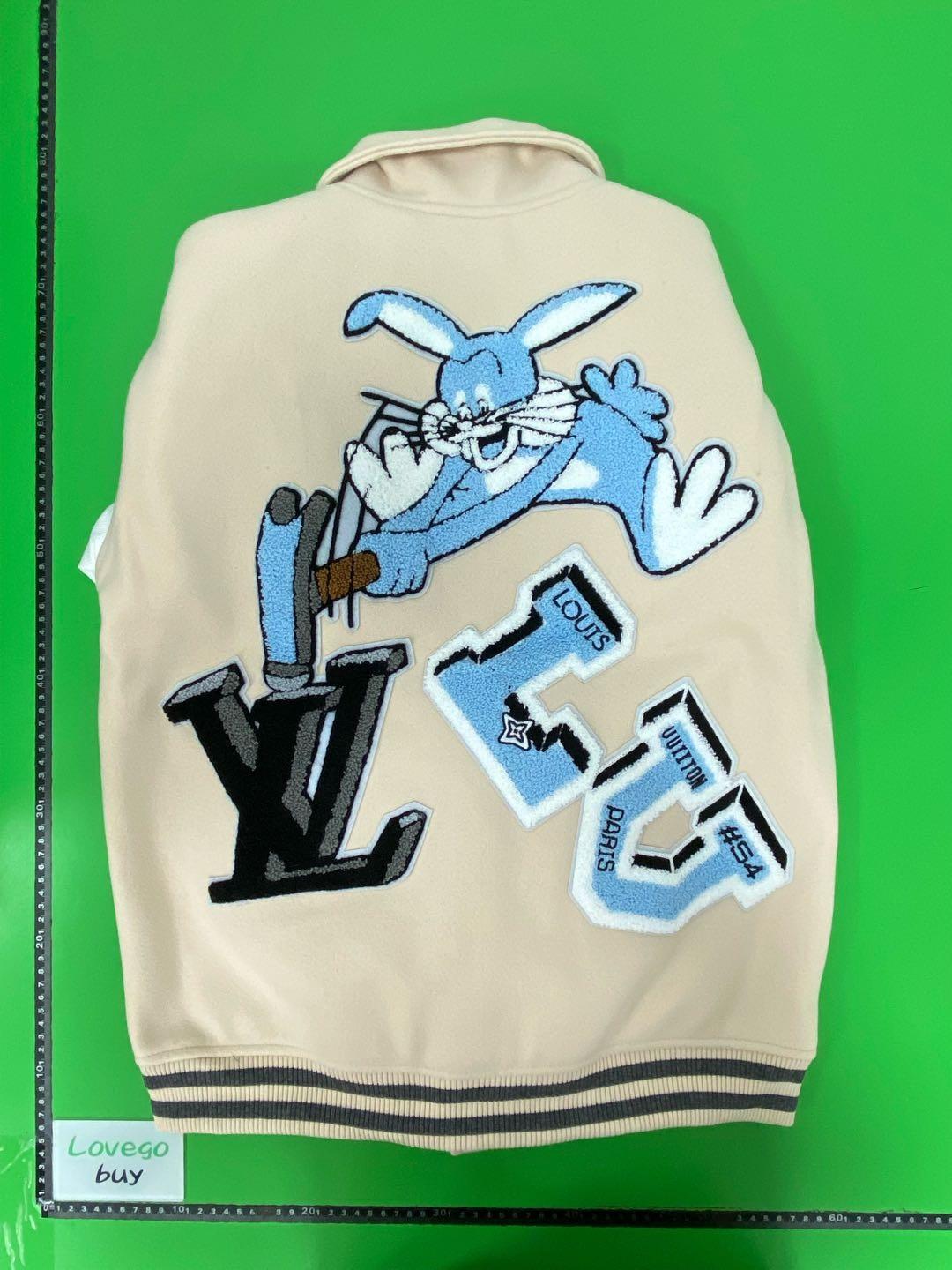 Foto QC 3 de Louis Vuitton Varsity Jacket Cartoon Patch Embroidery Beige White