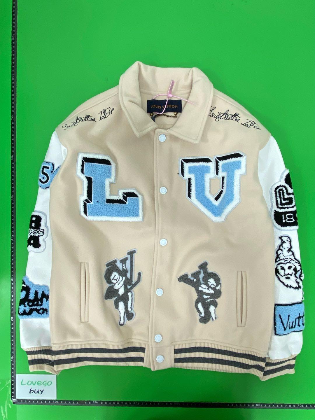 Foto QC 2 de Louis Vuitton Varsity Jacket Cartoon Patch Embroidery Beige White