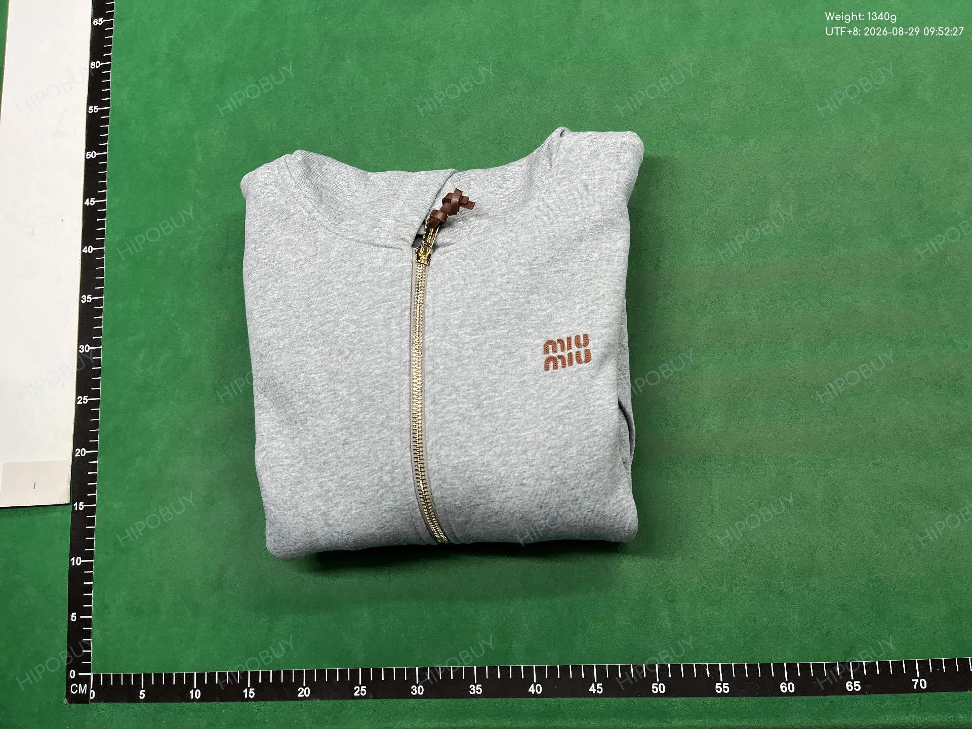 Foto QC 4 de Miu Miu Hoodie Logo Zip-Up Grey