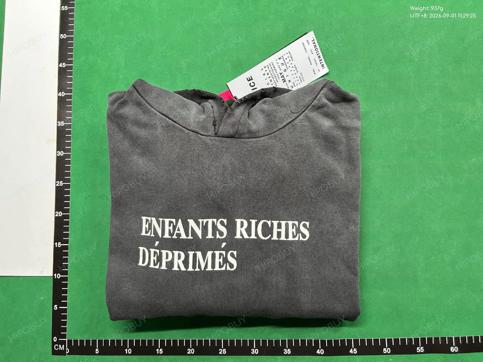 Foto QC 4 de Enfants Riches Déprimés Hoodie Distressed E-R-D Graphic Washed Black
