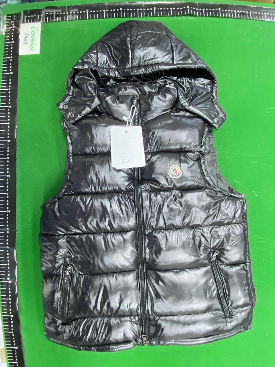 Foto QC 2 de Moncler Puffer Vest Glossy Hooded Tricolor Stripe Black