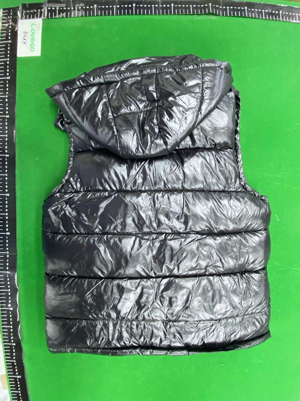 Foto QC 1 de Moncler Puffer Vest Glossy Hooded Tricolor Stripe Black