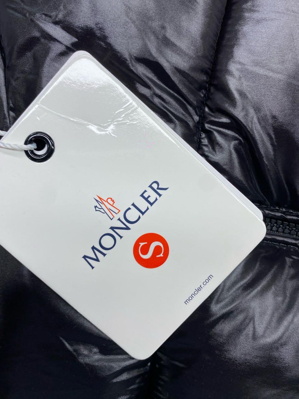Foto QC 3 de Moncler Puffer Vest Glossy Hooded Tricolor Stripe Black