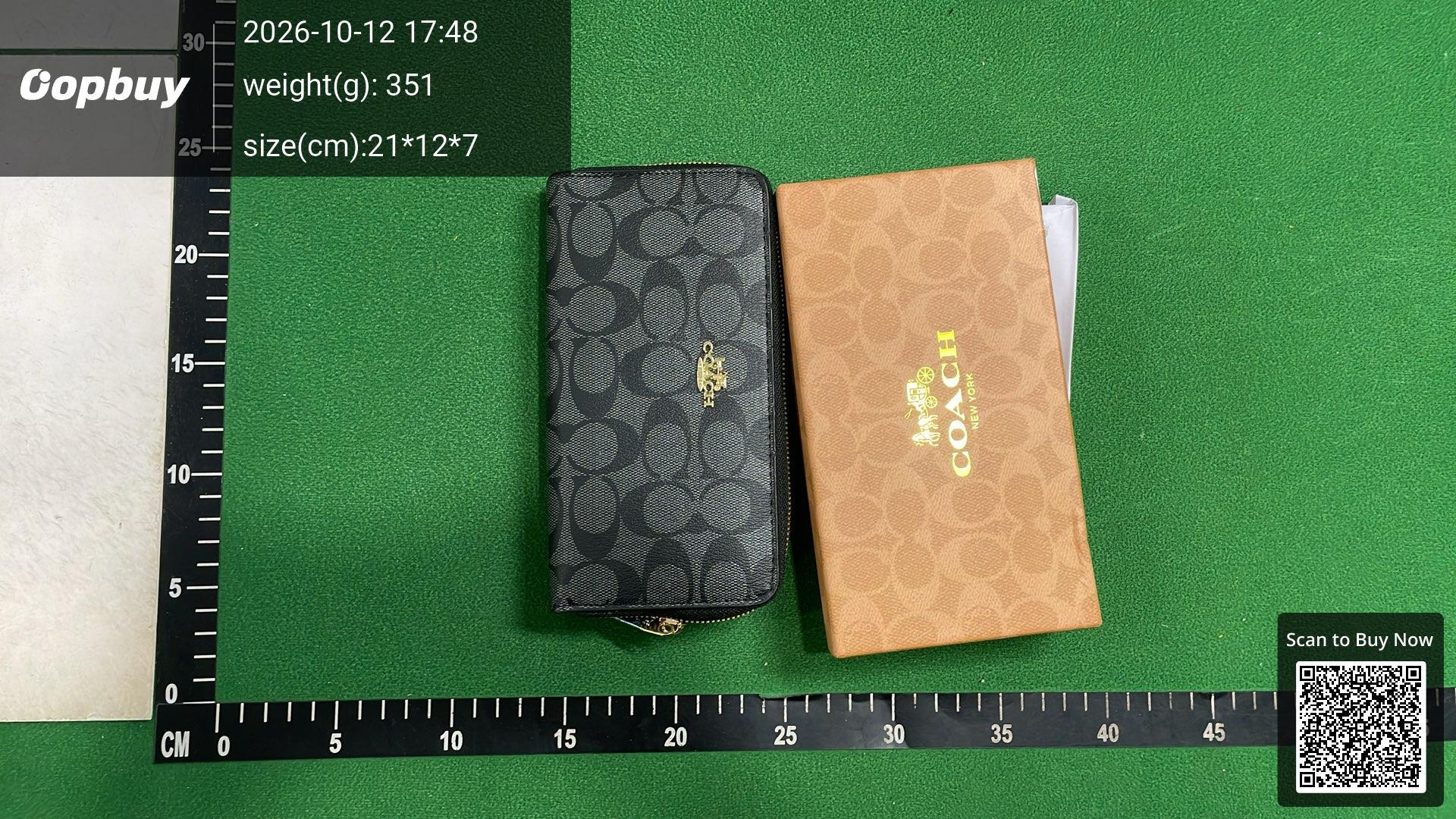 Foto QC 7 de Coach Horse and Carriage Accordion Zip Wallet Signature Canvas Charcoal Black
