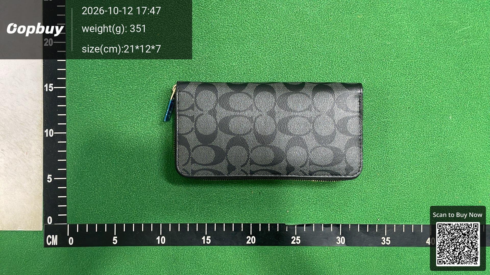 Foto QC 6 de Coach Horse and Carriage Accordion Zip Wallet Signature Canvas Charcoal Black
