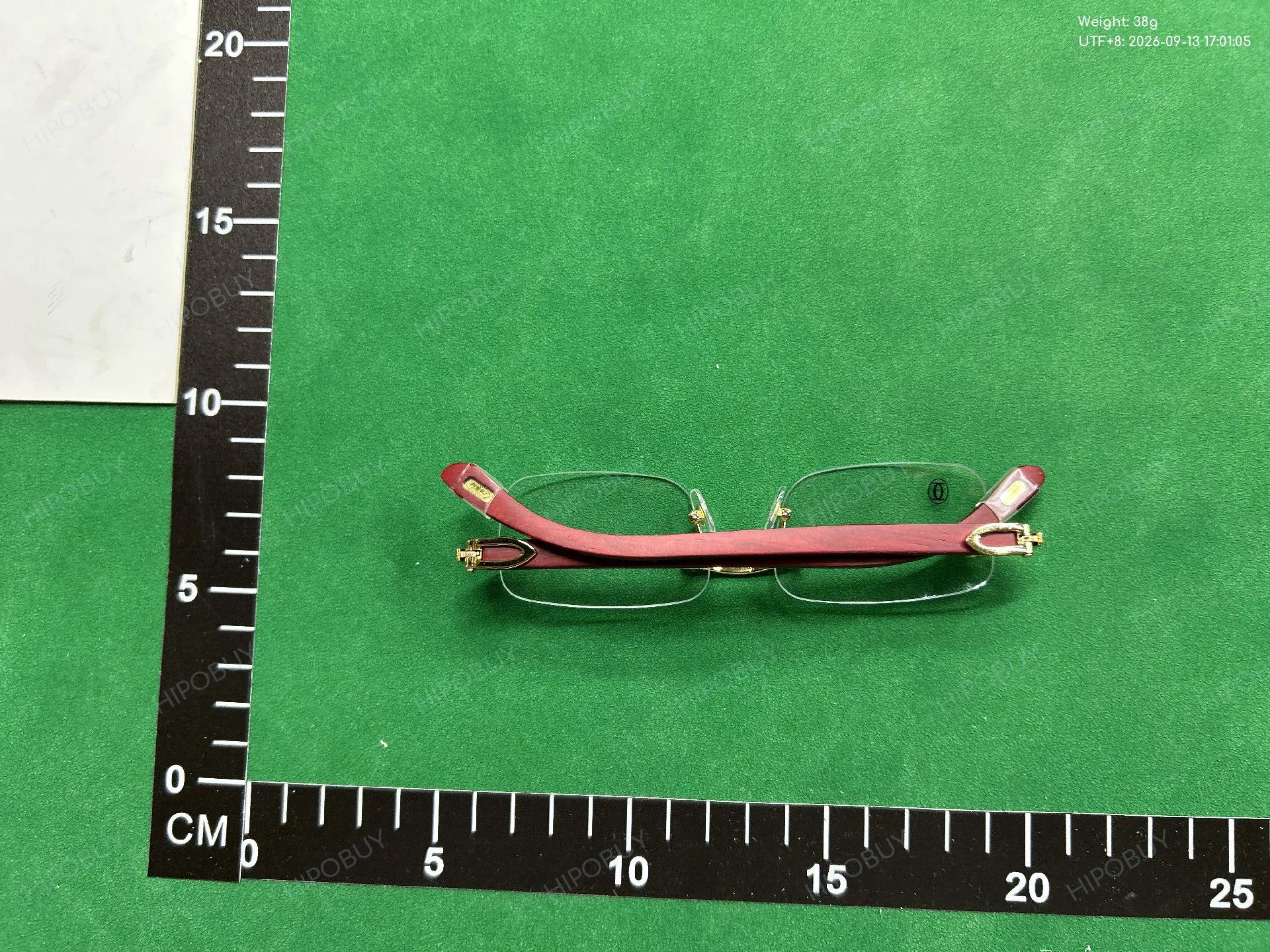 Foto QC 6 de Cartier Rectangle Rimless Wood Metal Eyeglasses Silver Brown Clear