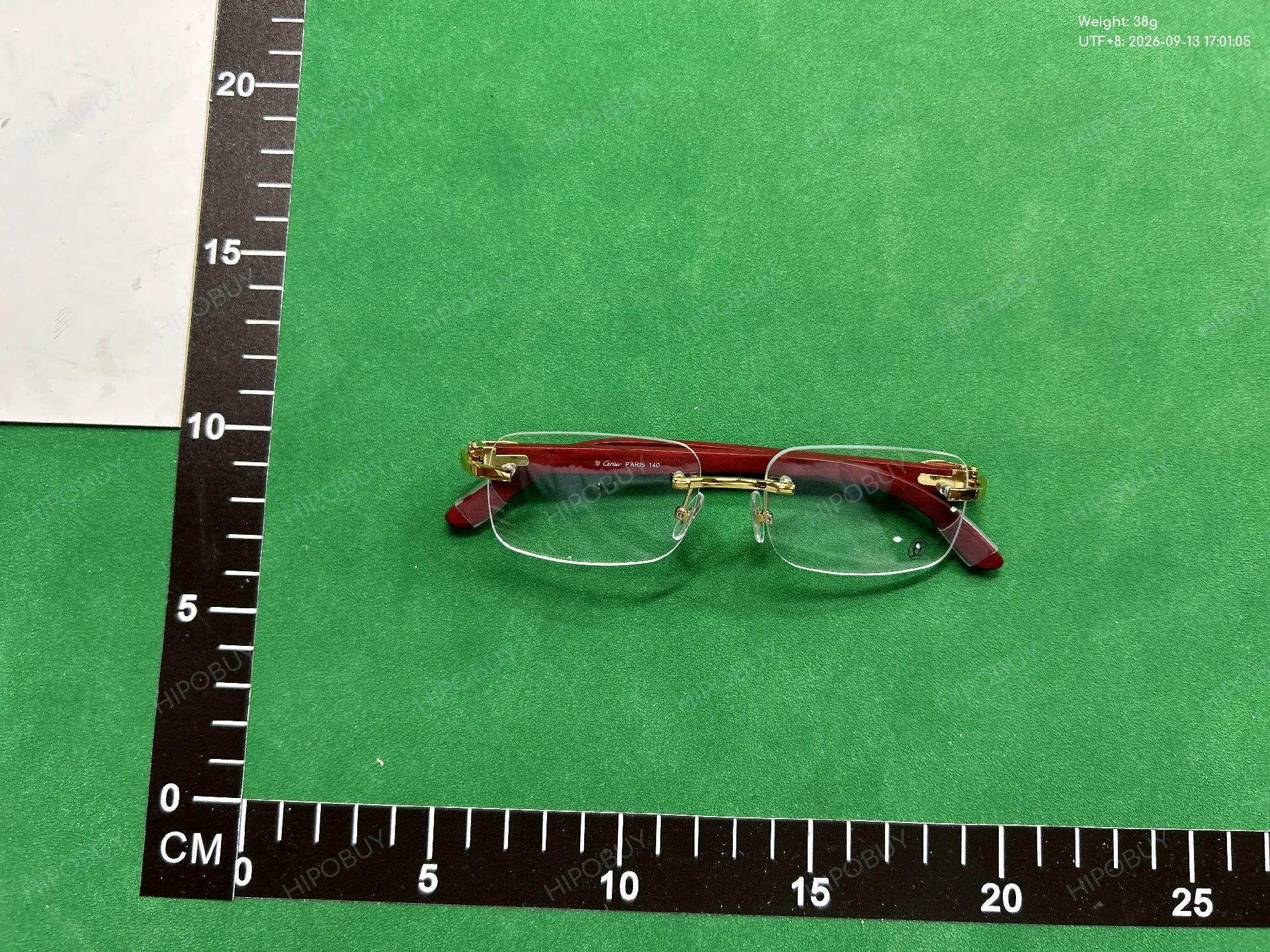 Foto QC 5 de Cartier Rectangle Rimless Wood Metal Eyeglasses Silver Brown Clear