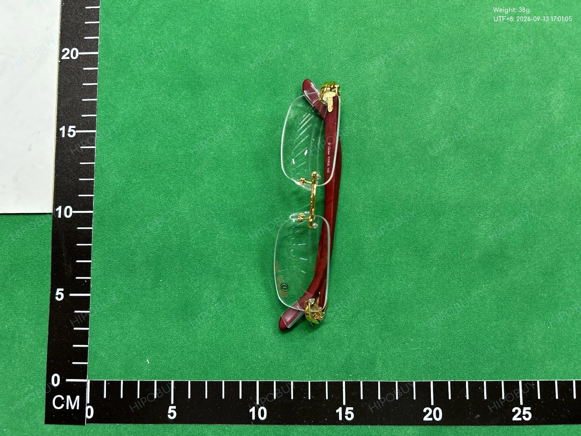 Foto QC 7 de Cartier Rectangle Rimless Wood Metal Eyeglasses Silver Brown Clear