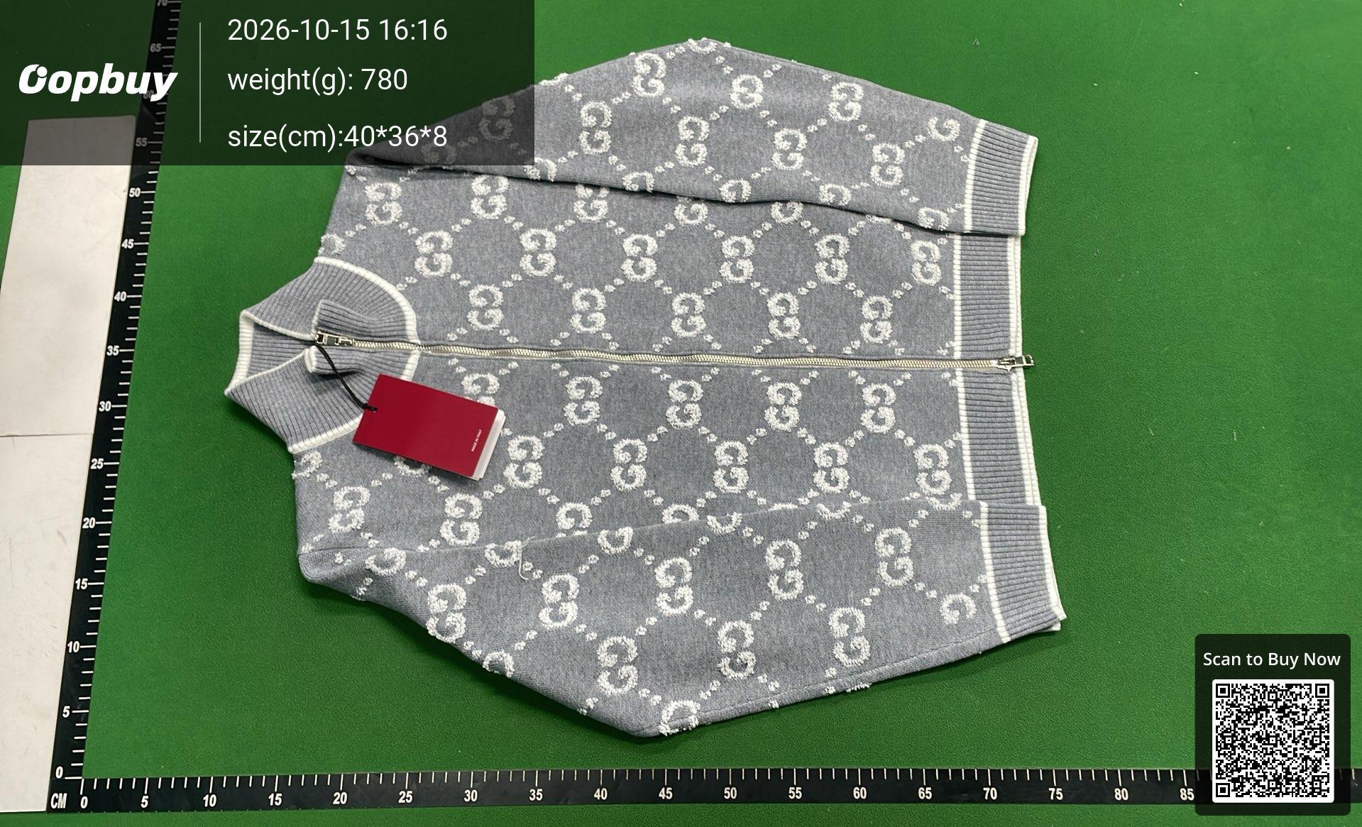 Foto QC 6 de Gucci Zip Sweater GG Monogram Knit Grey