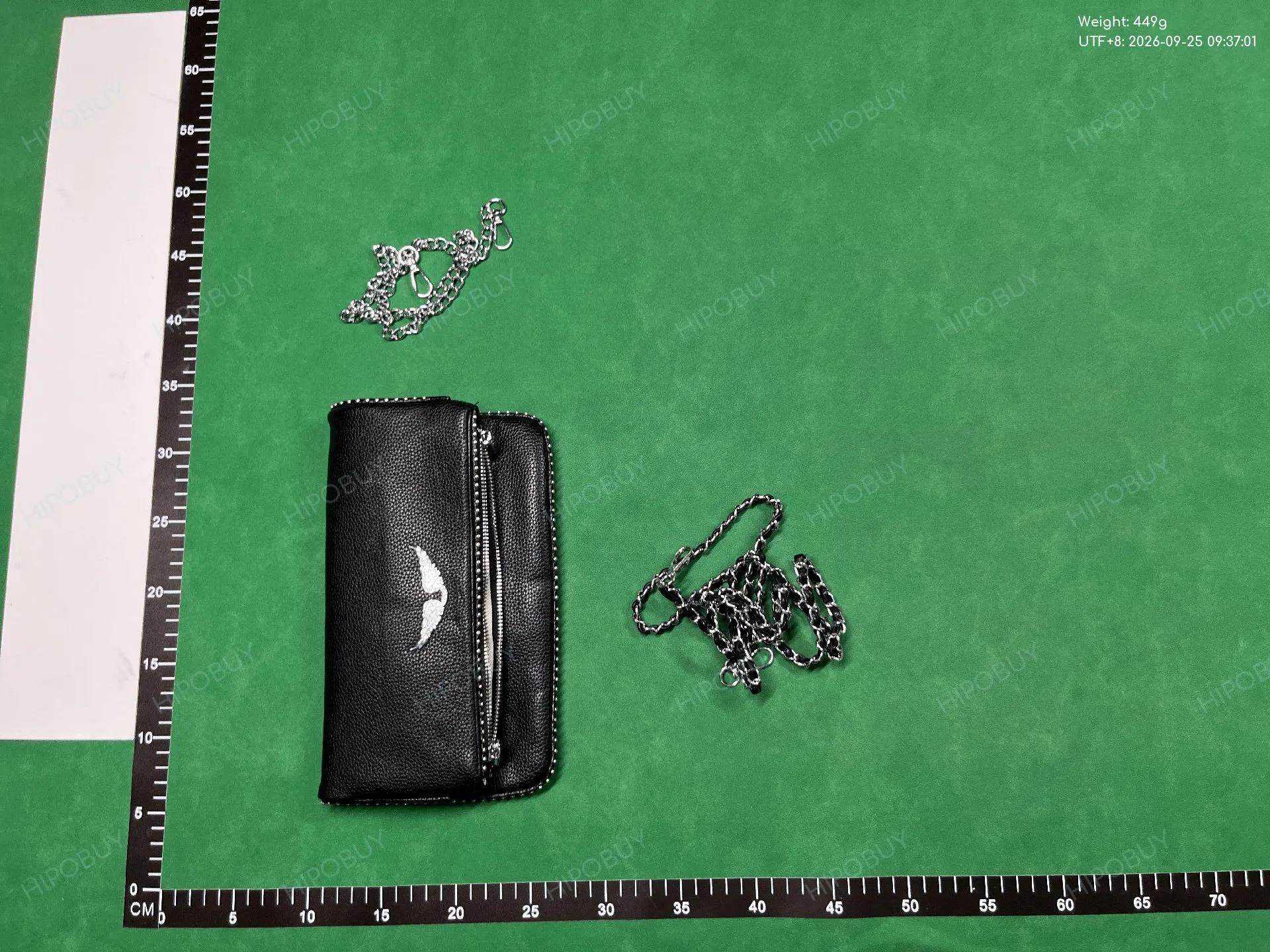 Foto QC 6 de Other Rhinestone Wings Chain Crossbody Bag Black Pebbled Leather
