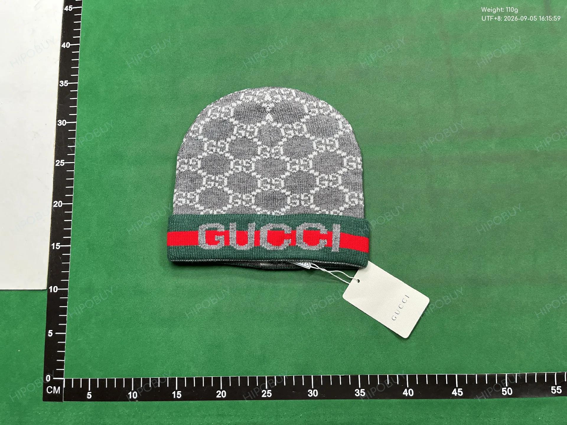 Foto QC 1 de Gucci GG Monogram Web Stripe Beanie Grey