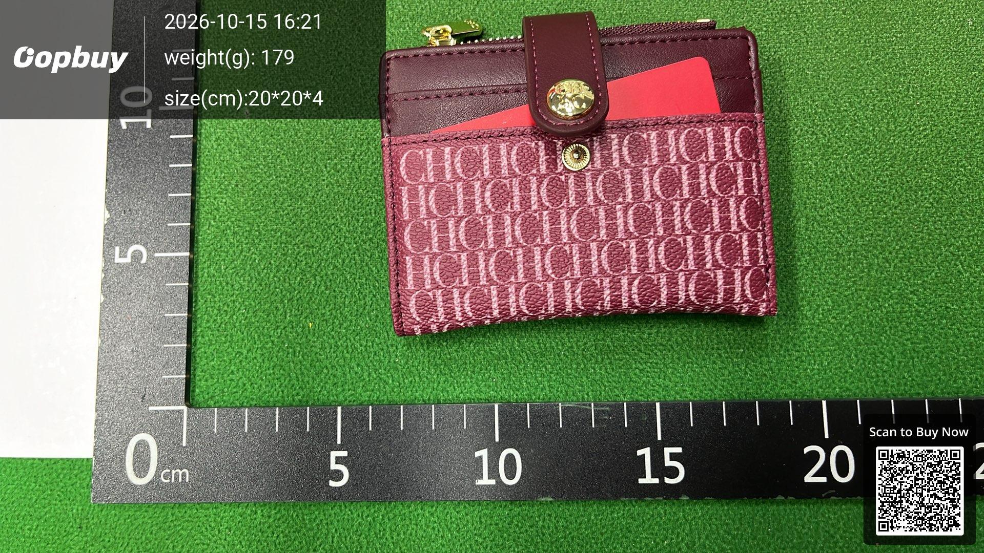 Foto QC 1 de Carolina Herrera Monogram Compact Wallet Embossed Leather Burgundy