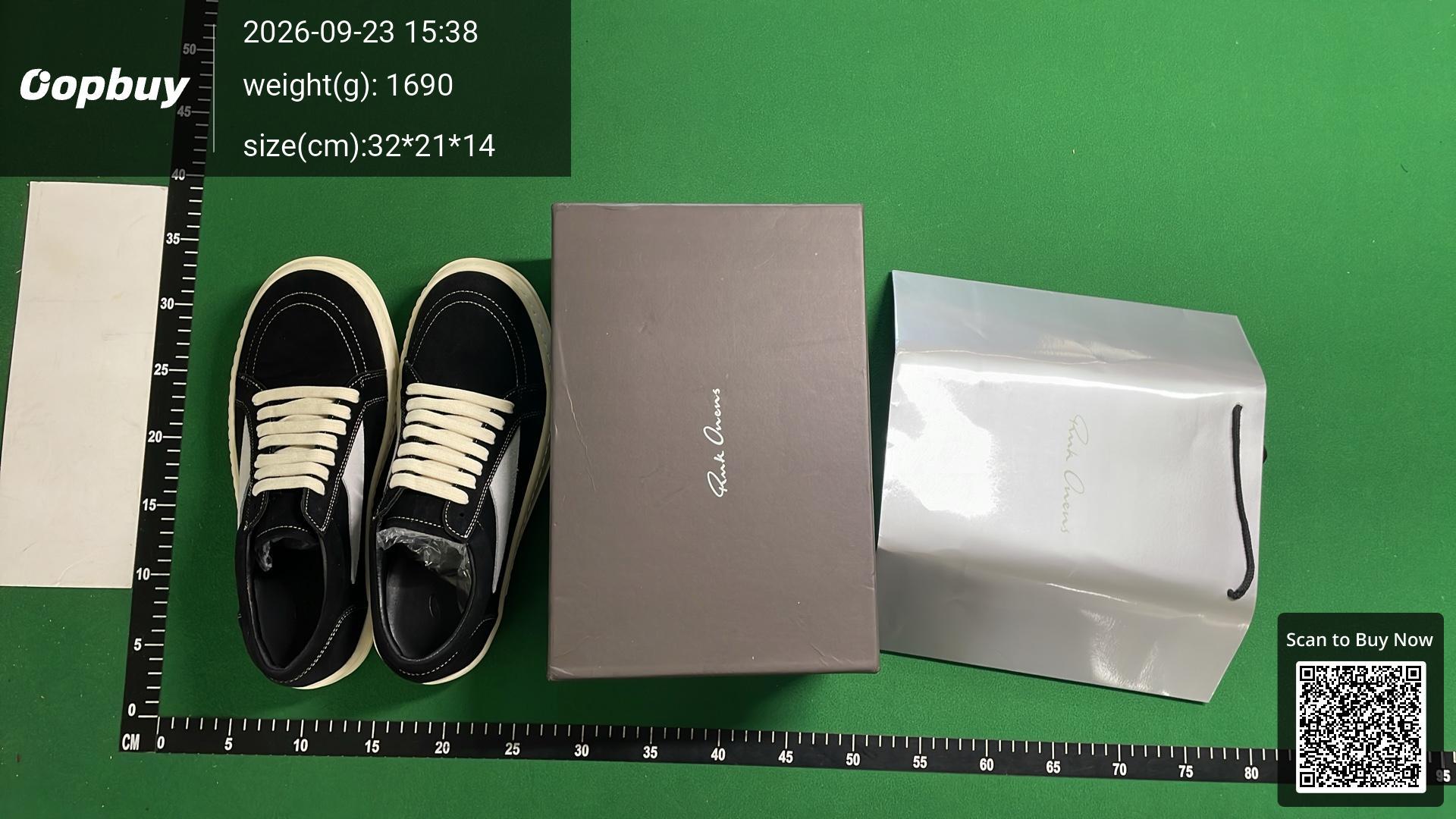 Foto QC 1 de Rick Owens Vintage Sneaks Low Top Jumbo Laces Black White