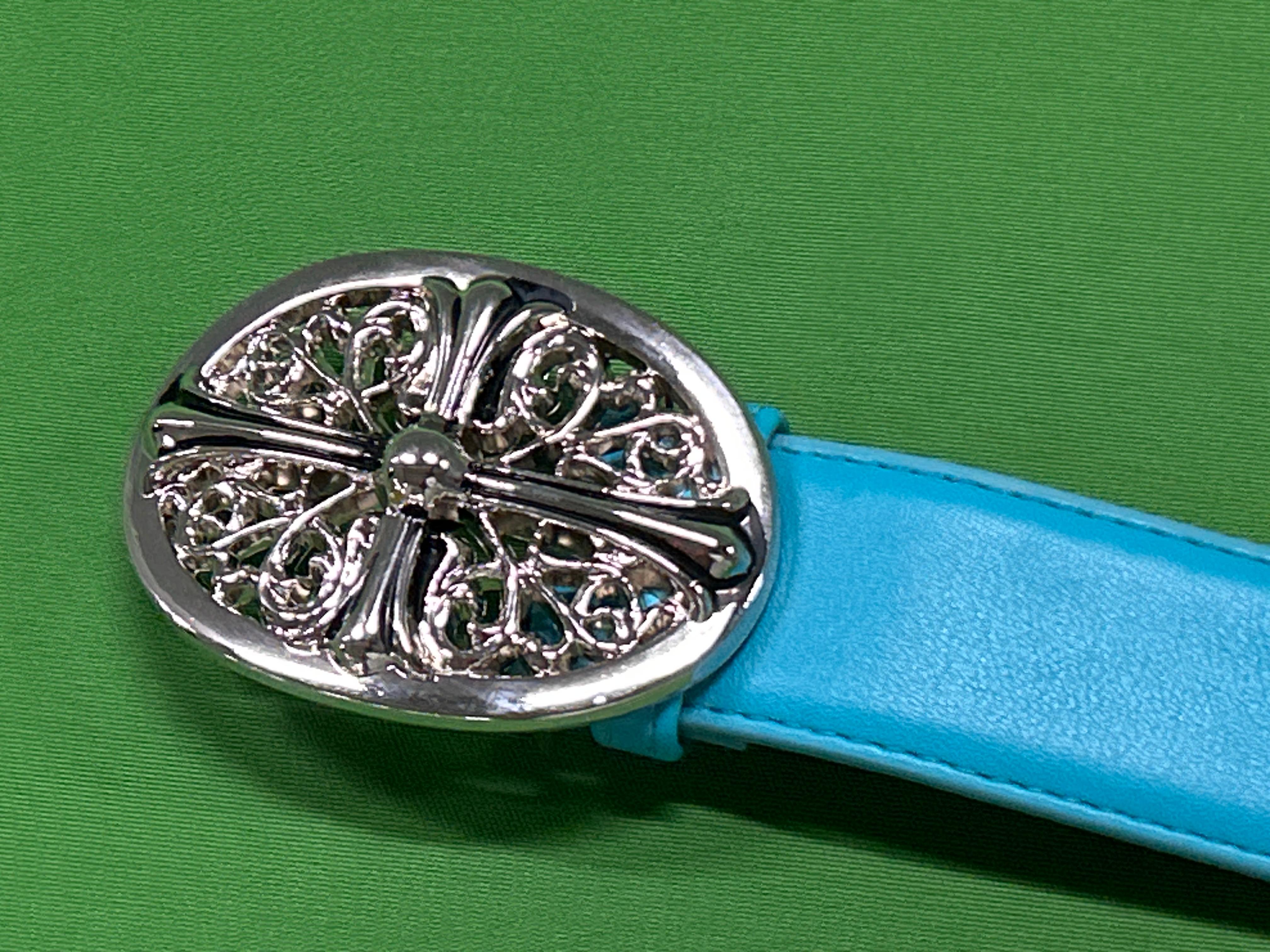 Foto QC 7 de Chrome Hearts Oval Cross Buckle Cross Patches Belt Turquoise