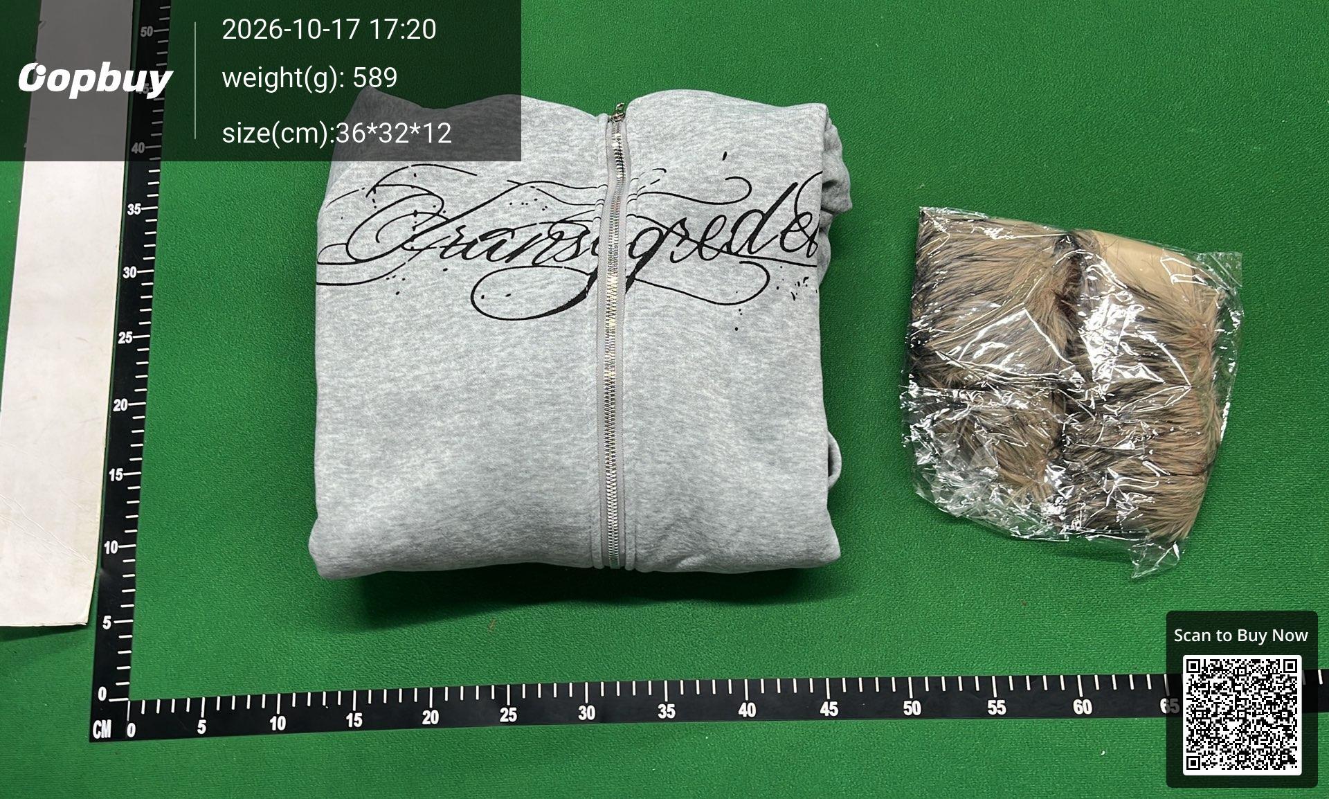 Foto QC 4 de Other Zip Sweater Detachable Fur Trim Graphic Print Grey