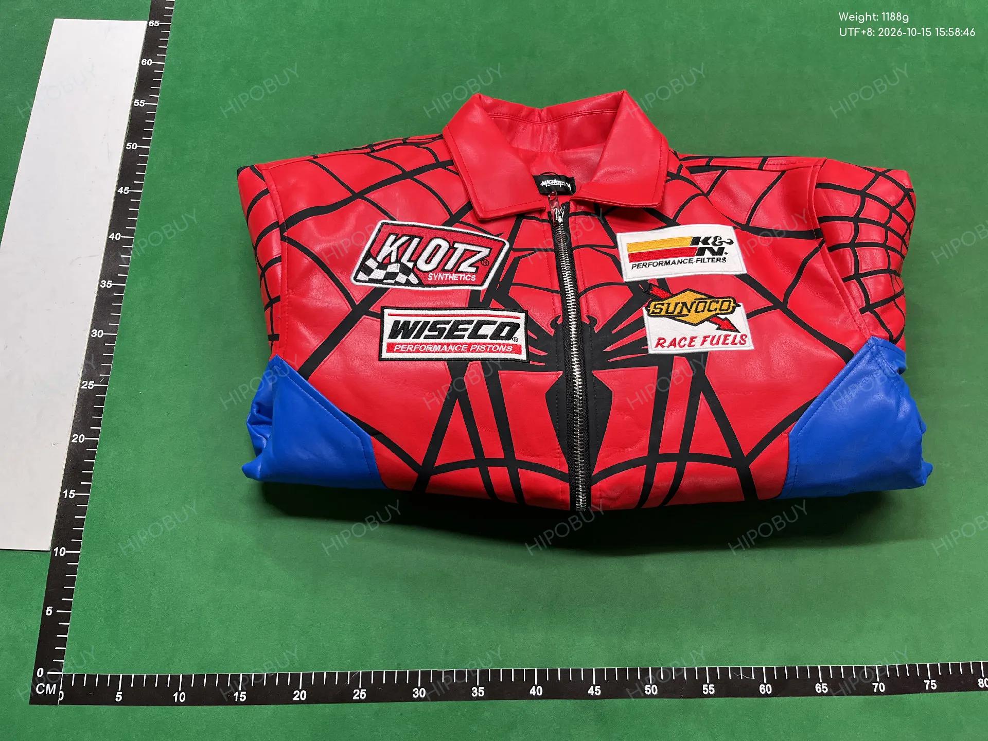 Foto QC 4 de Supreme Spider-Man Bomber Jacket Padded Leather Red Blue