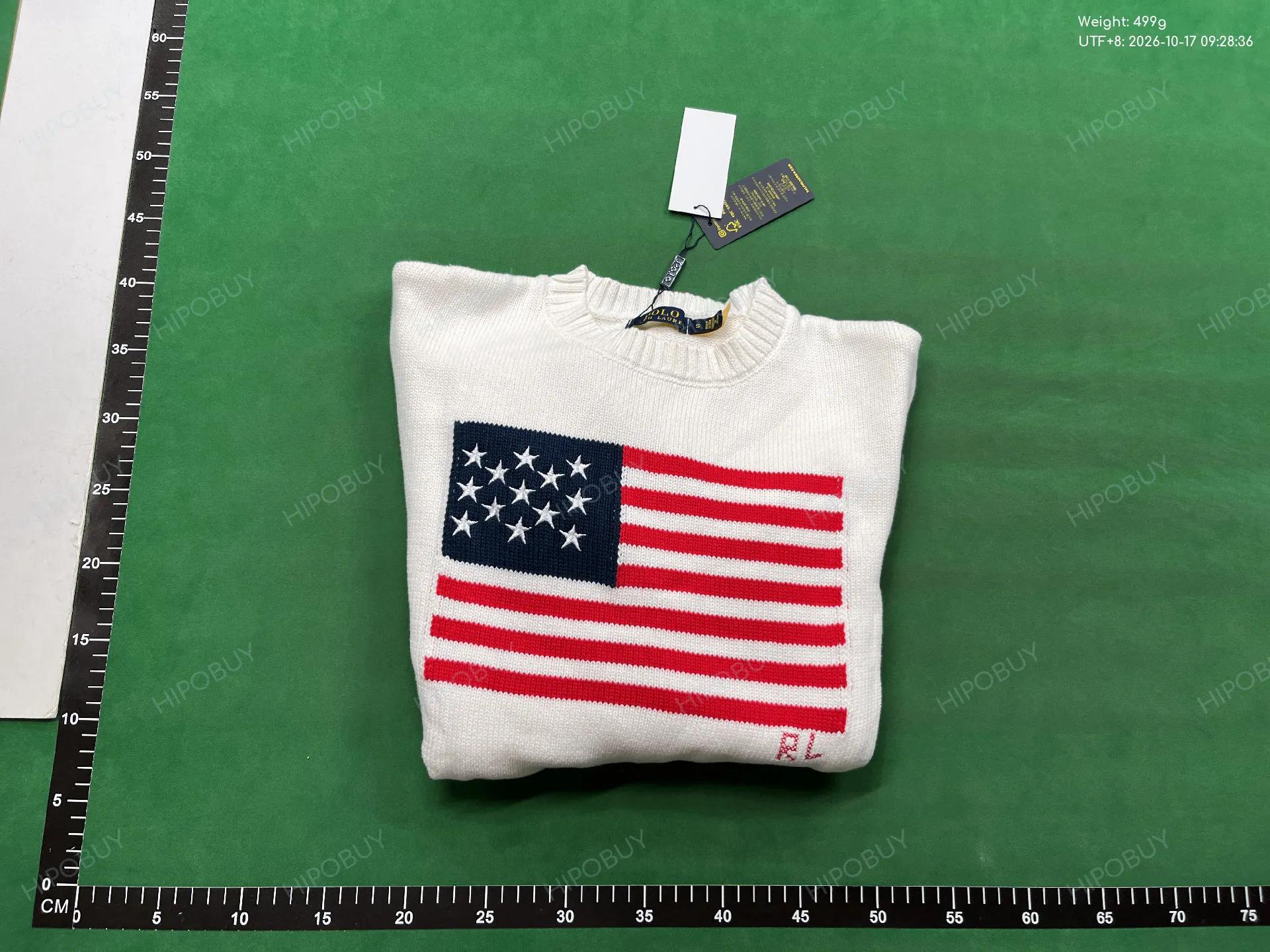 Foto QC 8 de Polo Ralph Lauren Iconic American Flag Crewneck Sweater Cotton Hunter Navy