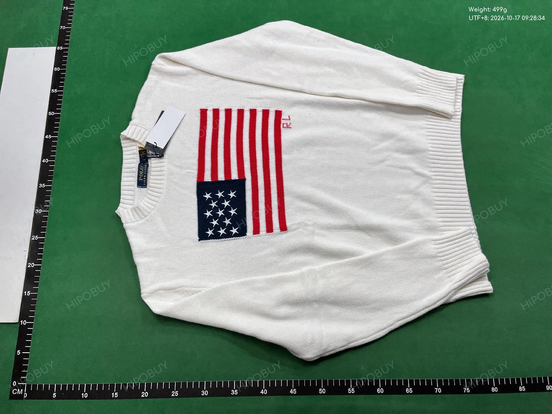 Foto QC 6 de Polo Ralph Lauren Iconic American Flag Crewneck Sweater Cotton Hunter Navy