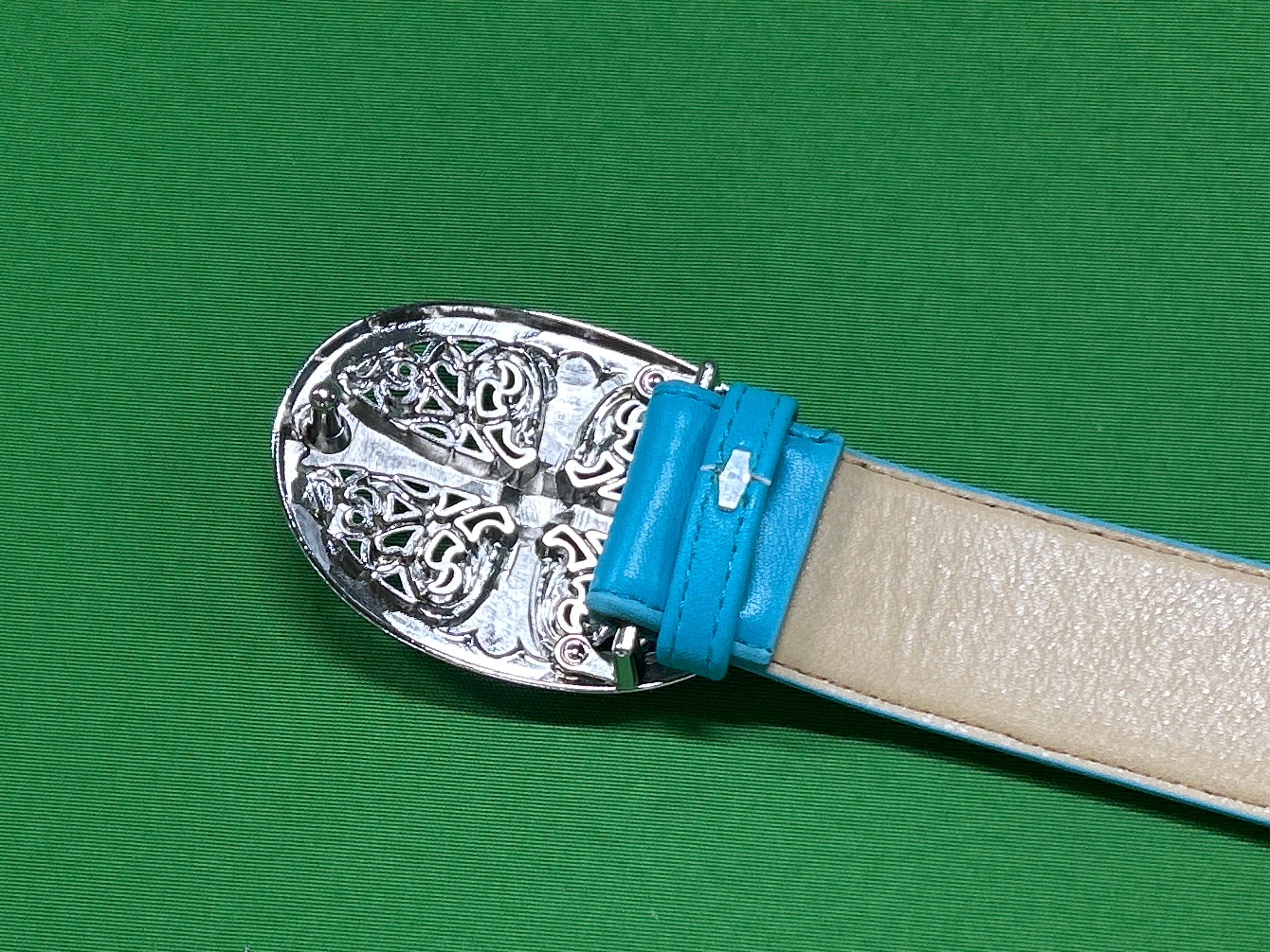Foto QC 6 de Chrome Hearts Oval Cross Buckle Cross Patches Belt Turquoise