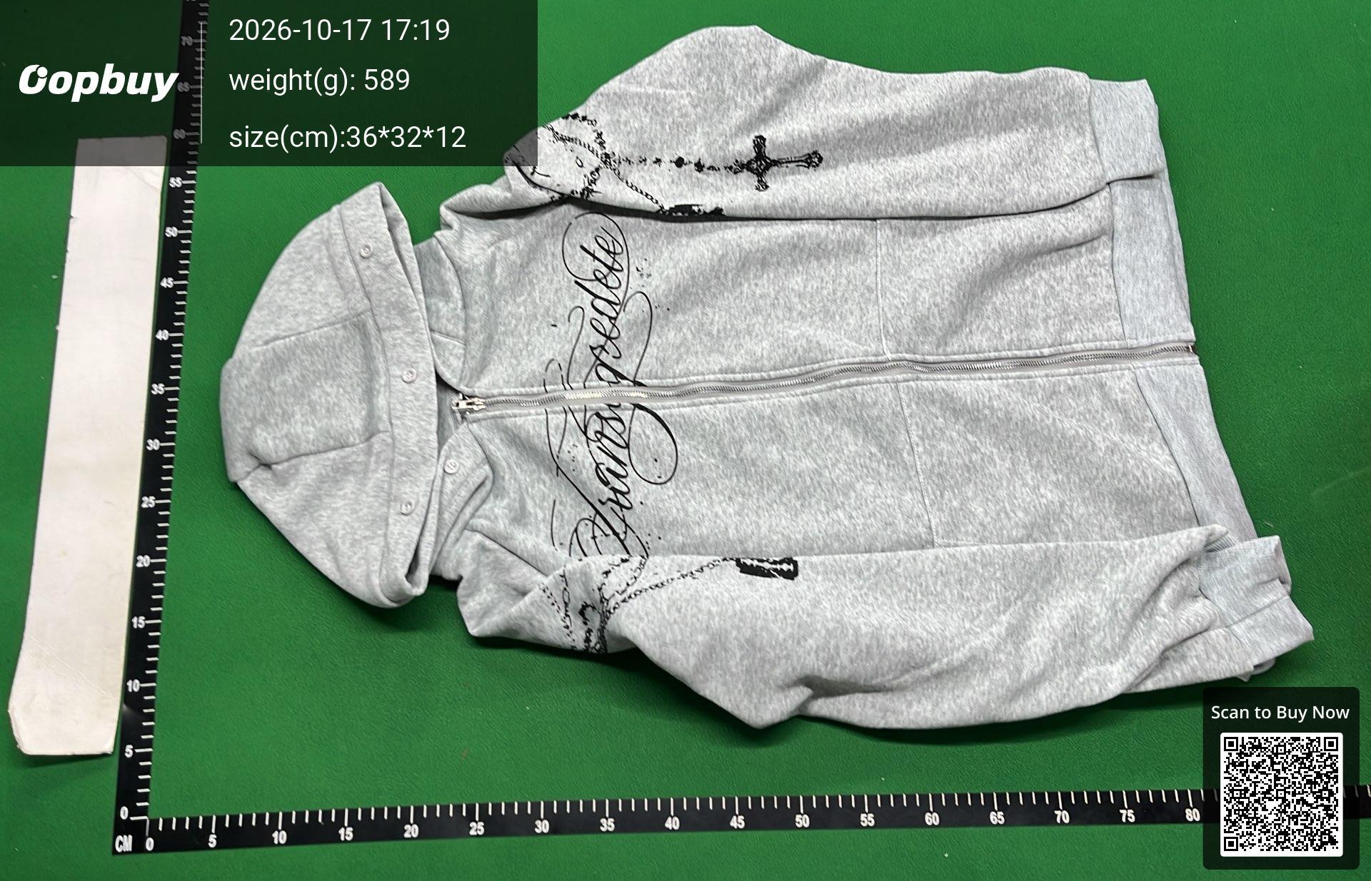 Foto QC 2 de Other Zip Sweater Detachable Fur Trim Graphic Print Grey