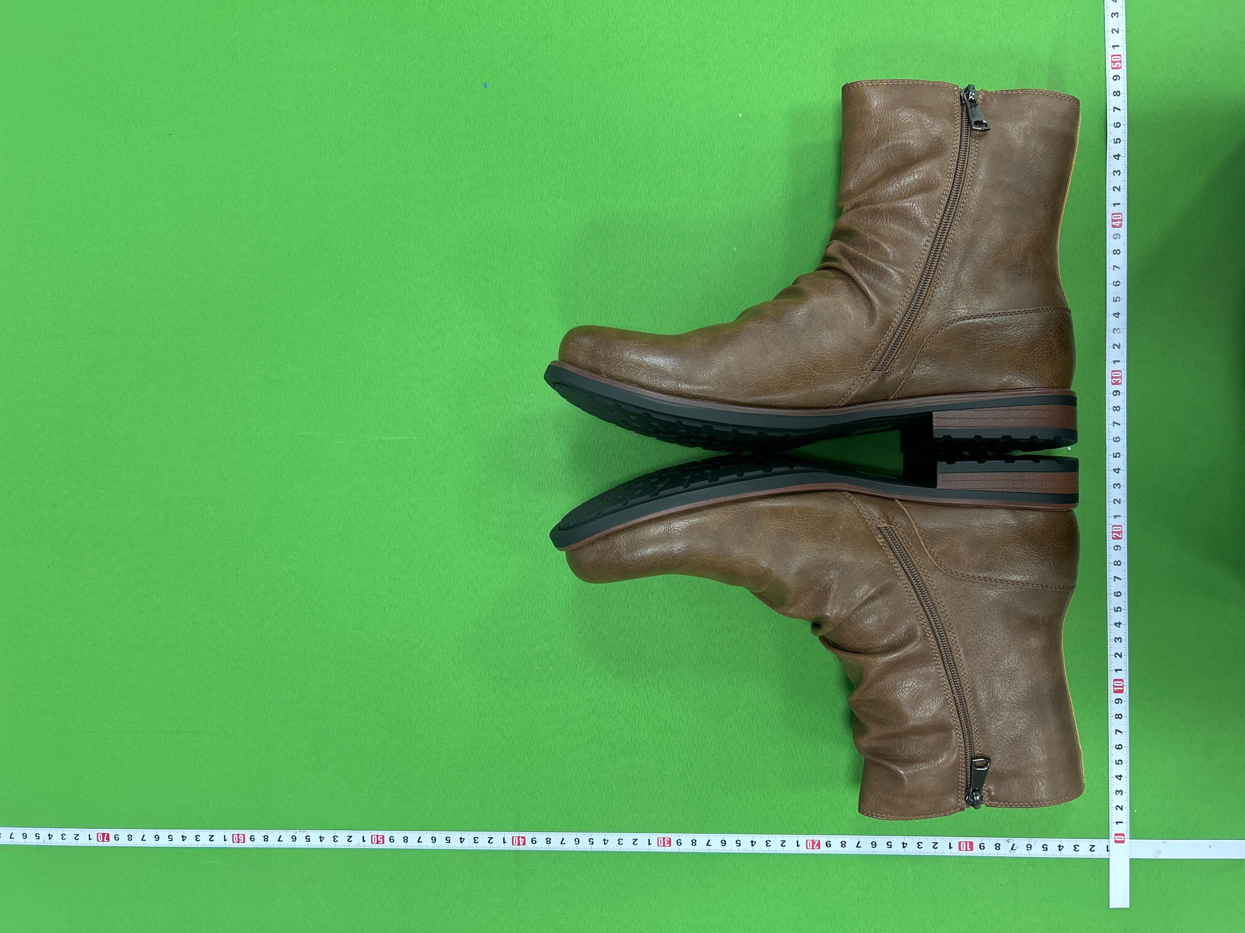 Foto QC 3 de Unbranded Wrinkled Short Boots Side Zip Brown Faux Leather