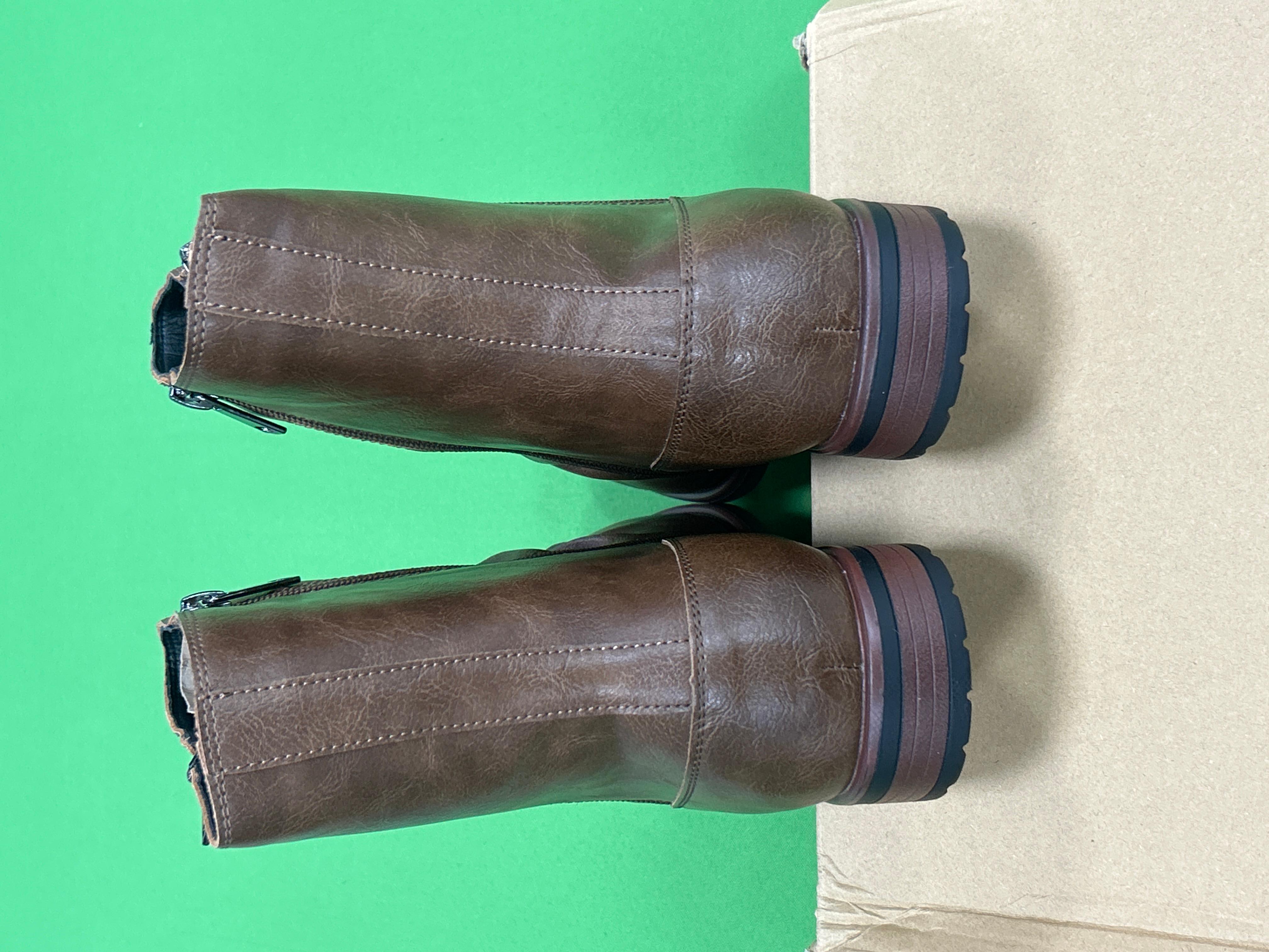 Foto QC 2 de Unbranded Wrinkled Short Boots Side Zip Brown Faux Leather