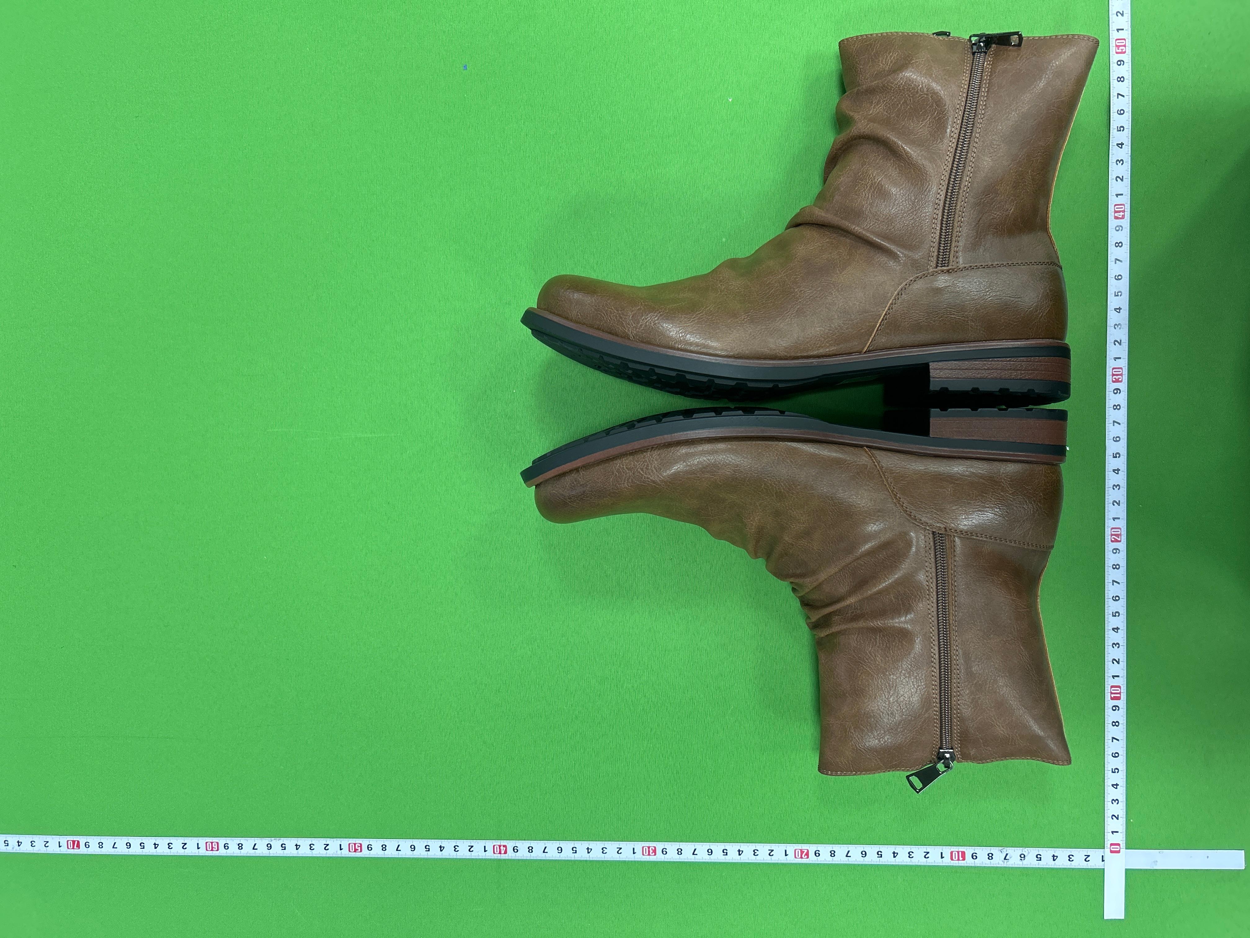 Foto QC 4 de Unbranded Wrinkled Short Boots Side Zip Brown Faux Leather