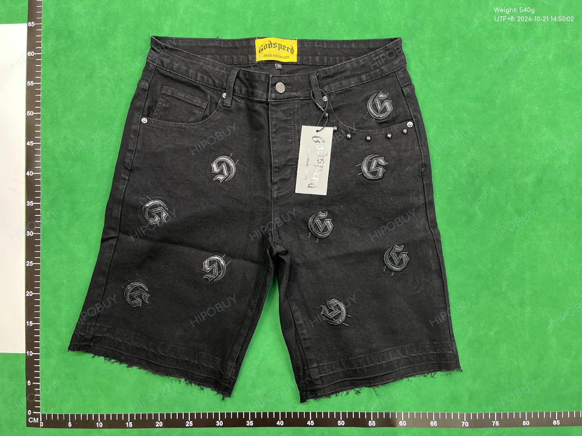 Foto QC 2 de Godspeed Denim Shorts Letter Logo Patchwork Black