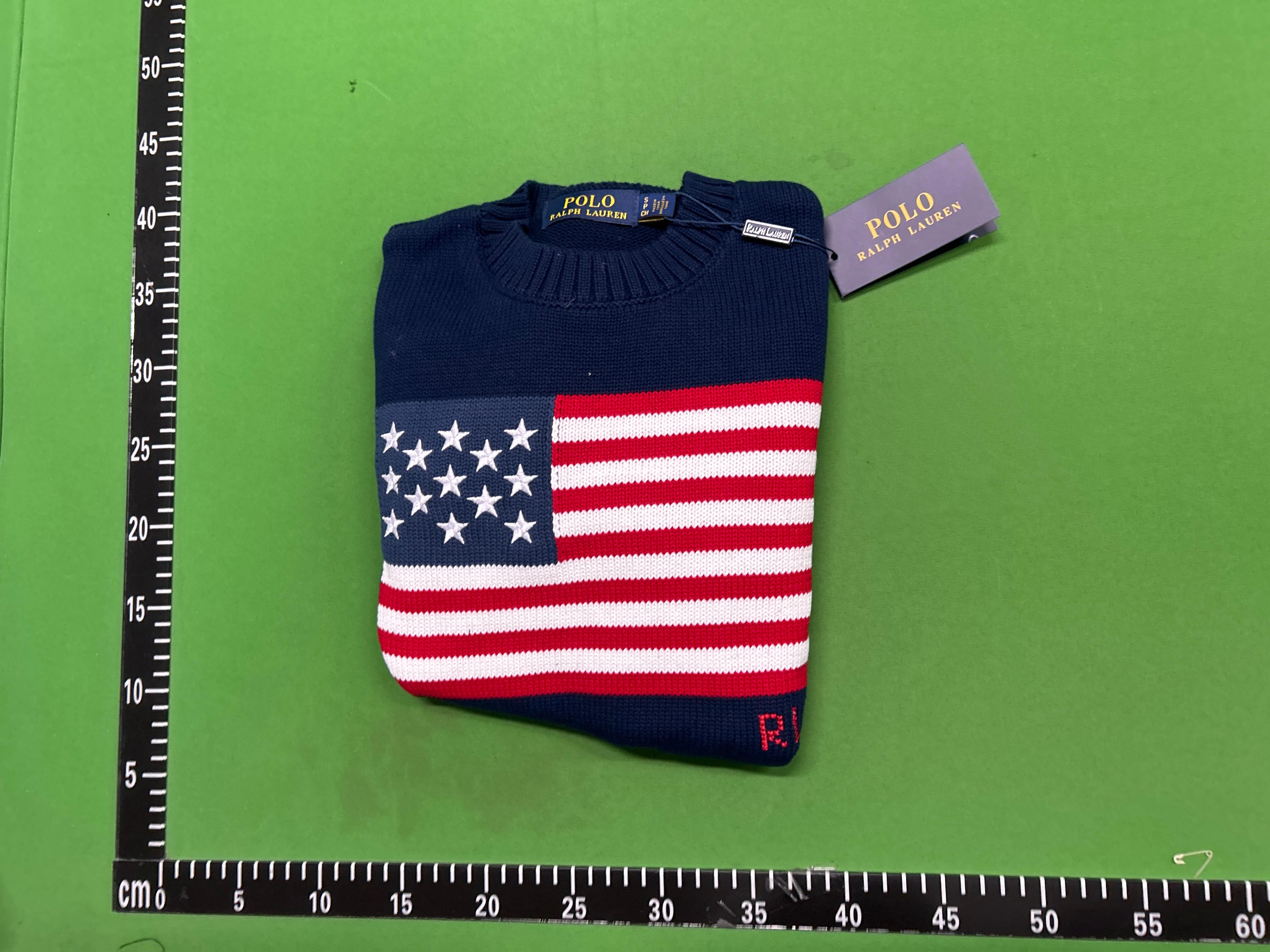 Foto QC 1 de Polo Ralph Lauren Iconic Crewneck Sweater American Flag Cotton Cream