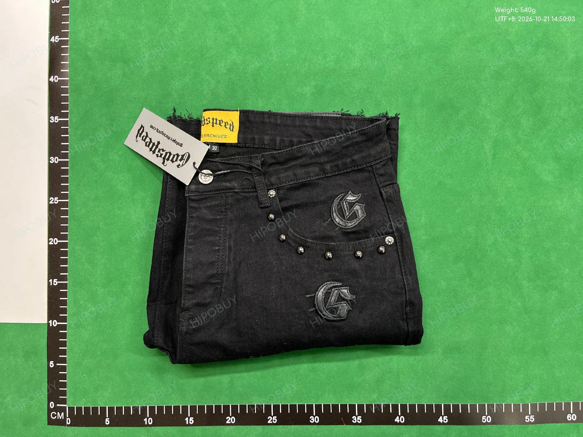 Foto QC 4 de Godspeed Denim Shorts Letter Logo Patchwork Black