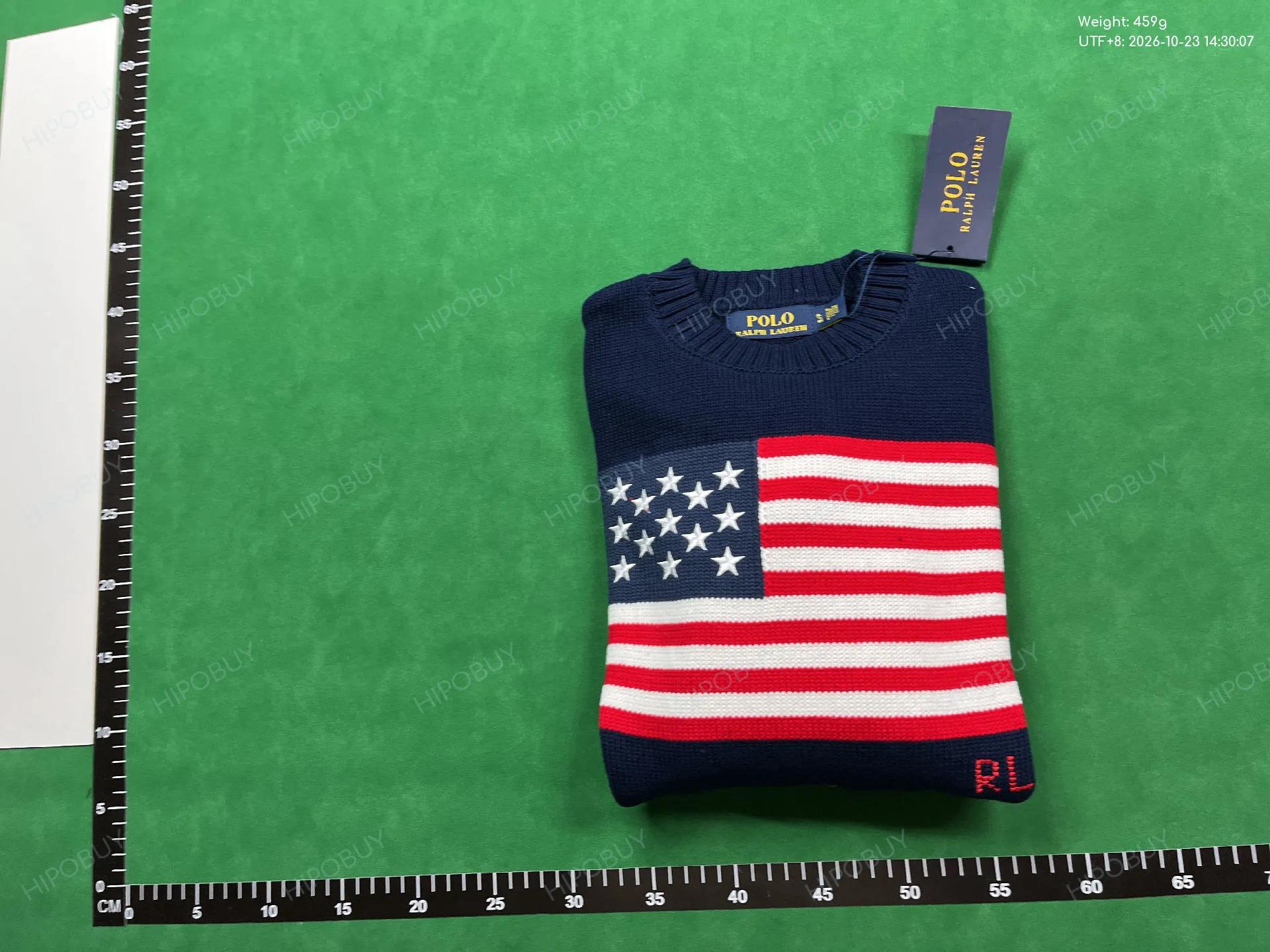 Foto QC 8 de Polo Ralph Lauren Iconic Crewneck Sweater American Flag Cotton Cream