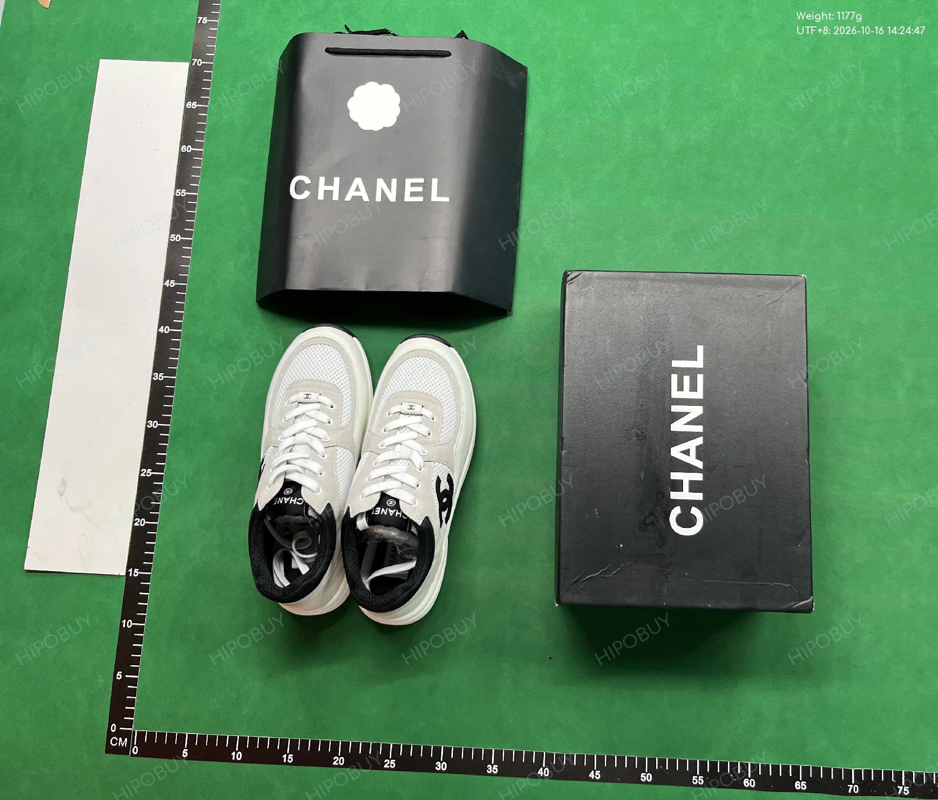 Foto QC 1 de Chanel Sneakers Tweed Suede Calfskin Low Mint Green White Beige