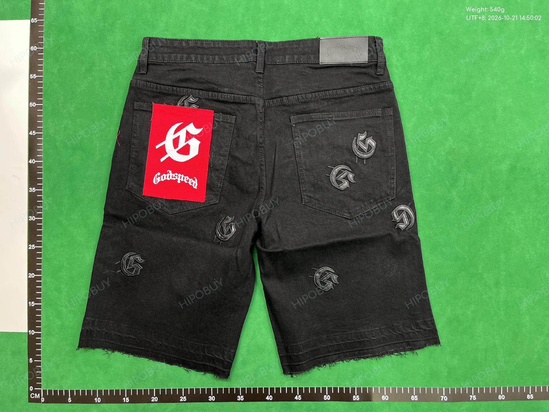 Foto QC 3 de Godspeed Denim Shorts Letter Logo Patchwork Black