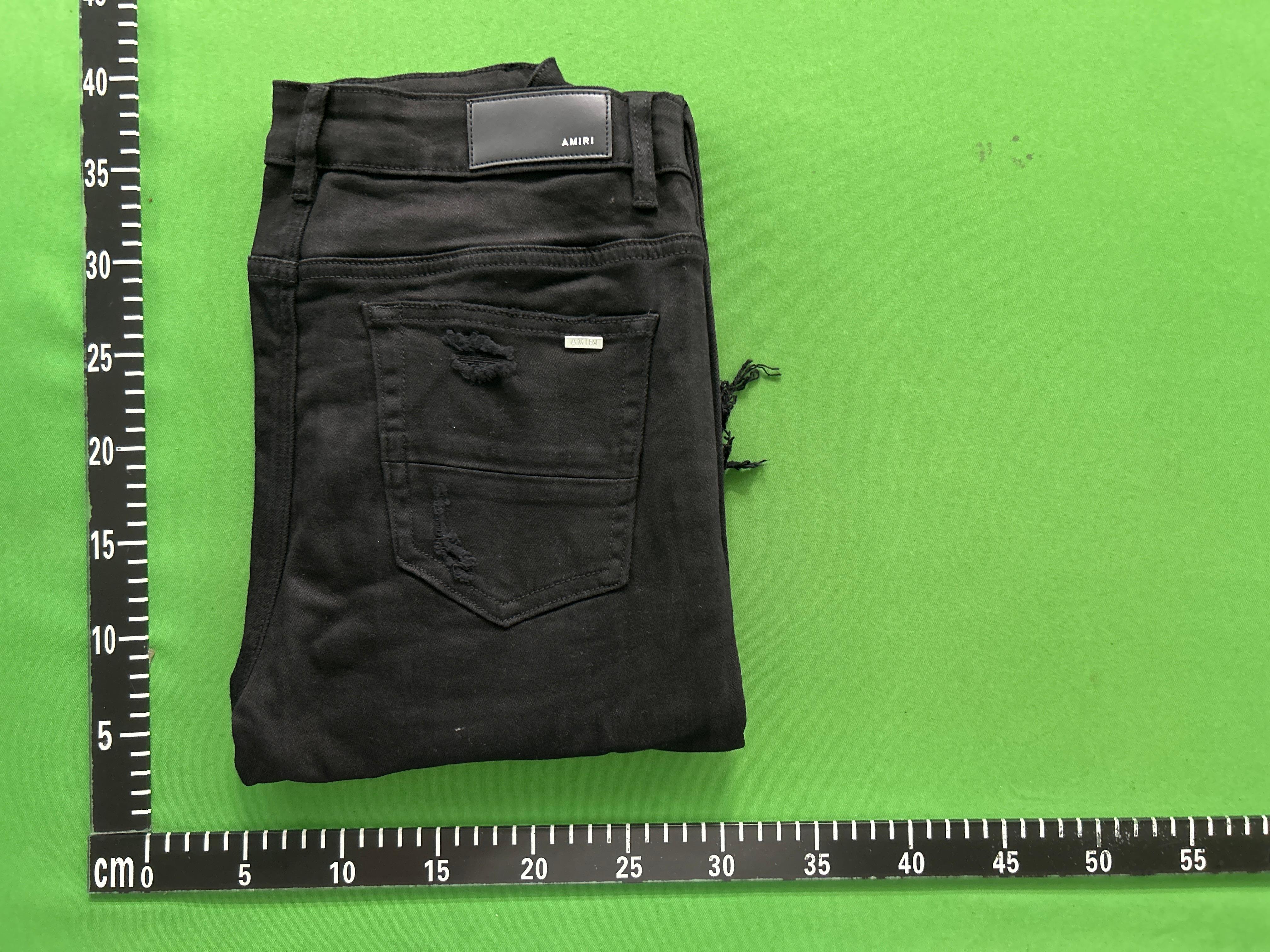 Foto QC 1 de Amiri Crystal Staggered Logo Jeans Distressed Skinny Light Blue