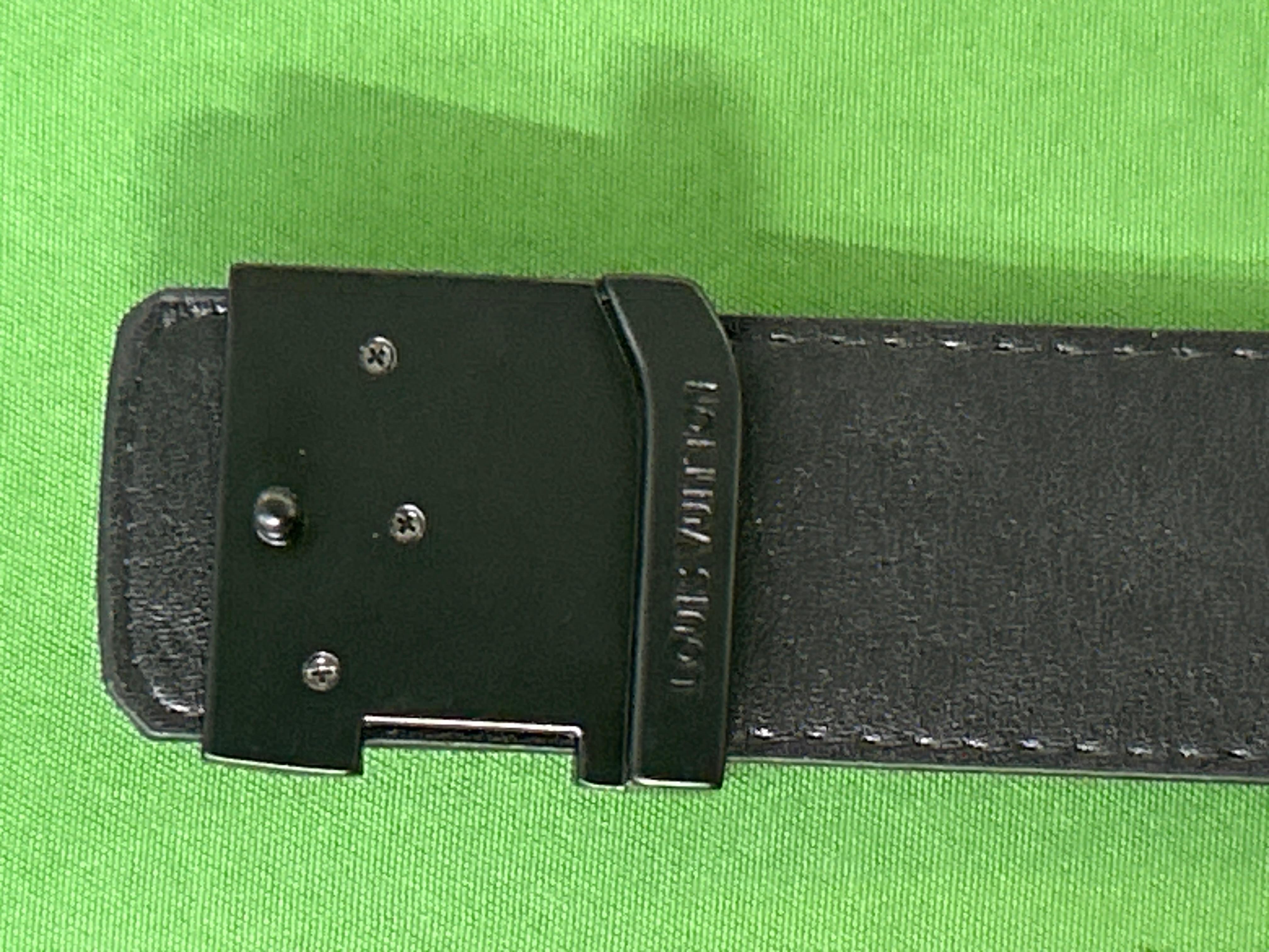 Foto QC 4 de Amiri Logo Buckle Contrast Stitch Belt Black Leather